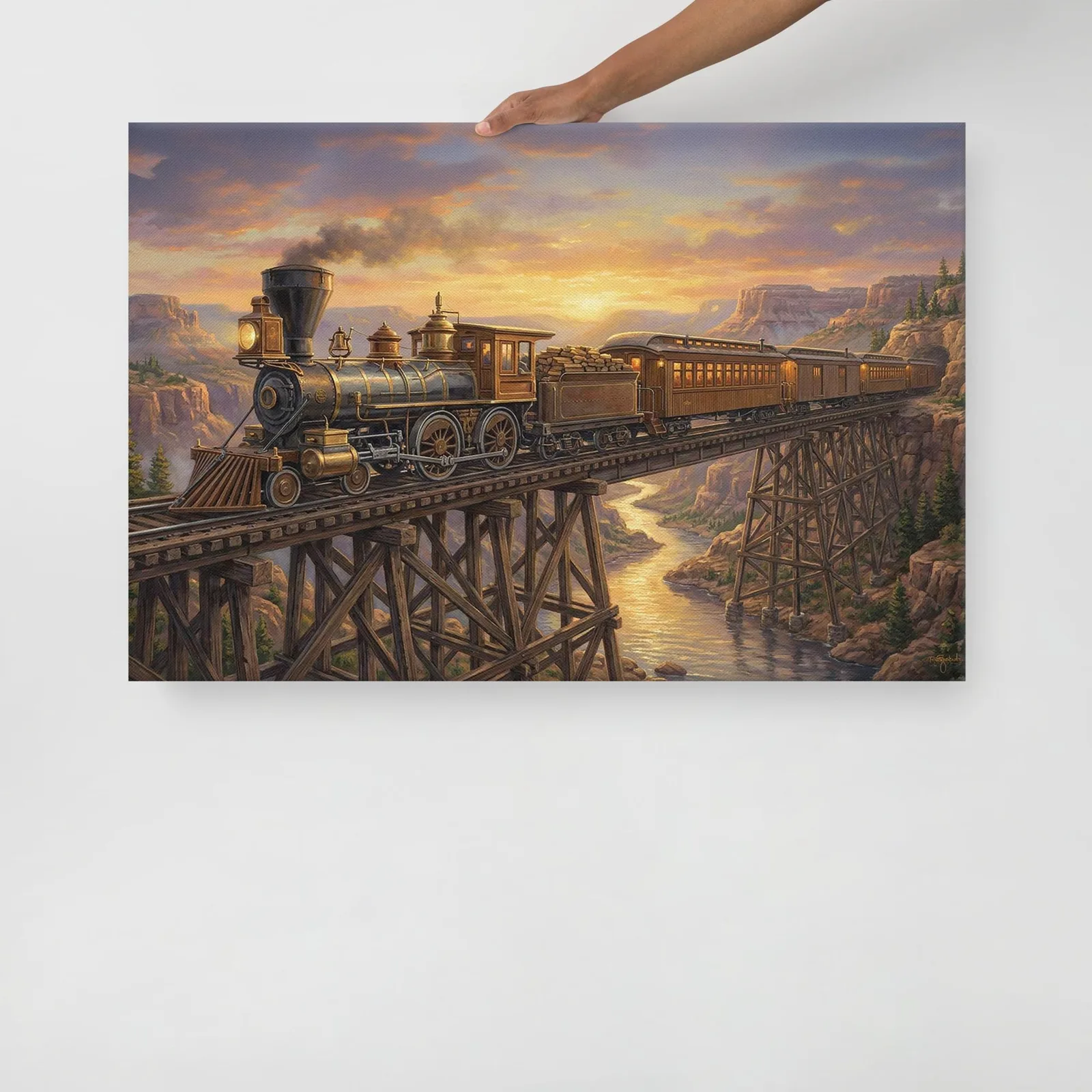 Vintage American Train Locomotive Thin Canvas: Old West Railroad Wall Art, photo 10