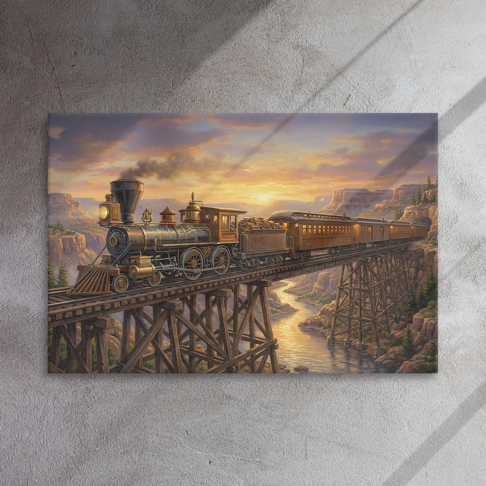 Vintage American Train Locomotive Thin Canvas: Old West Railroad Wall Art, photo 7