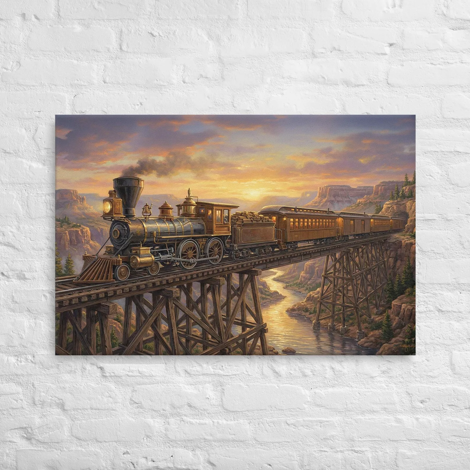 Vintage American Train Locomotive Thin Canvas: Old West Railroad Wall Art, photo 3
