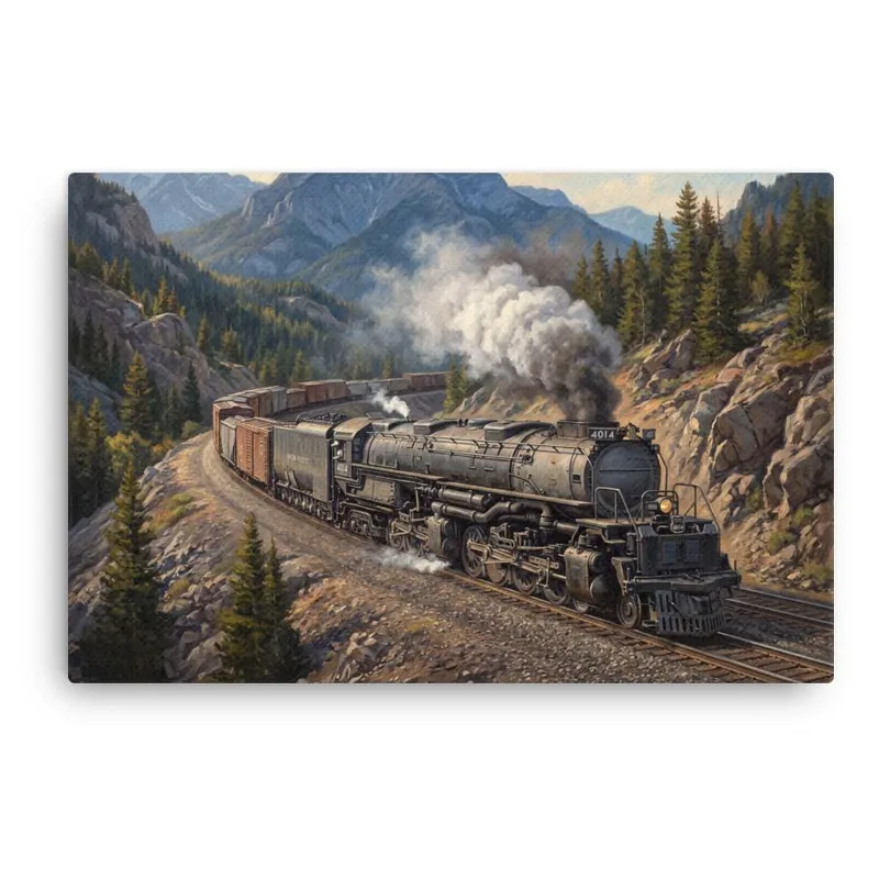 Vintage Big Boy Locomotive 4014 Thin Canvas: American Steam Train Decor Wall Art