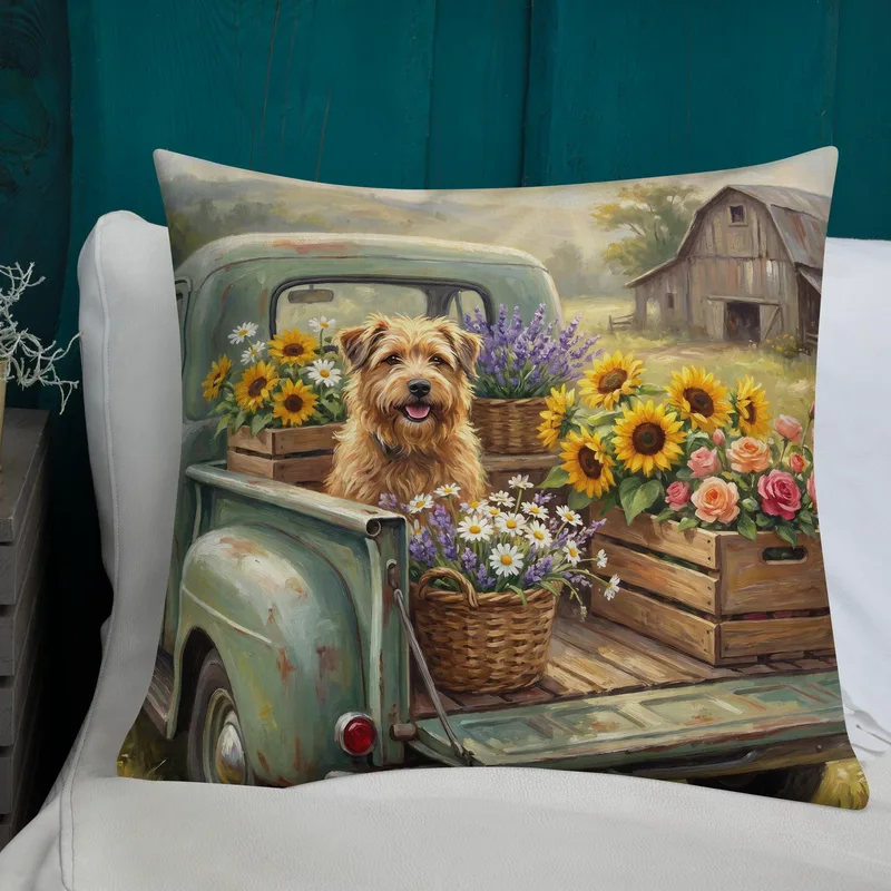 Vintage Farm Dog Throw Pillow: Country Pickup Truck Decor Cushion