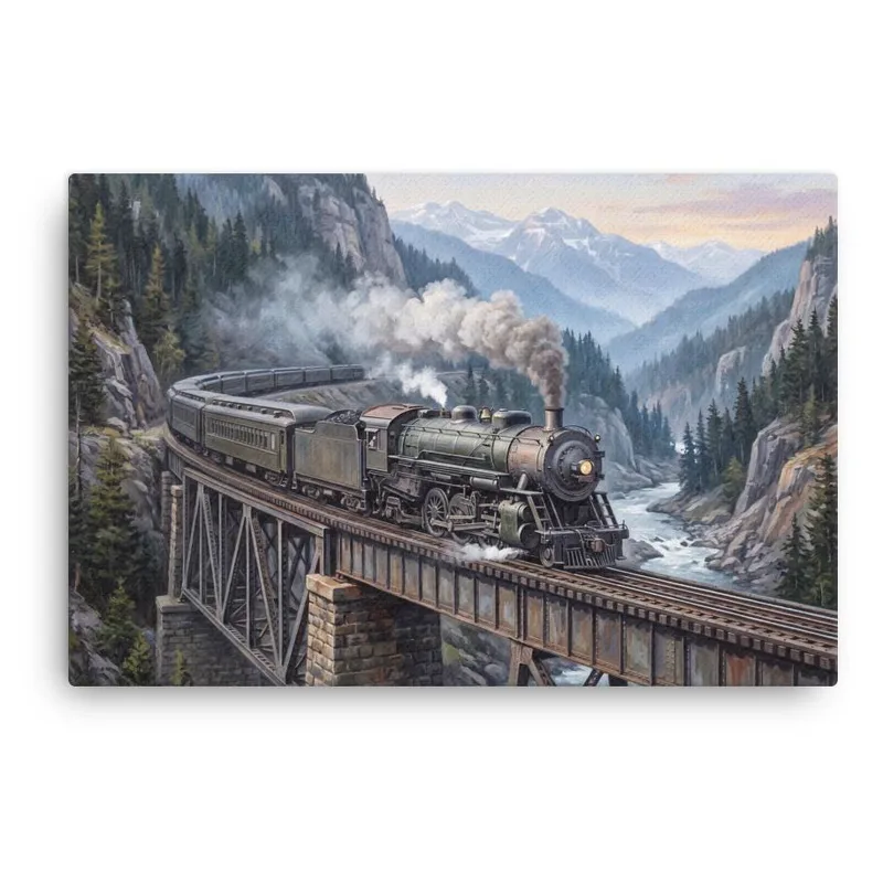 Vintage Steam Locomotive Train Thin Canvas: Train Lover Gift Wall Art
