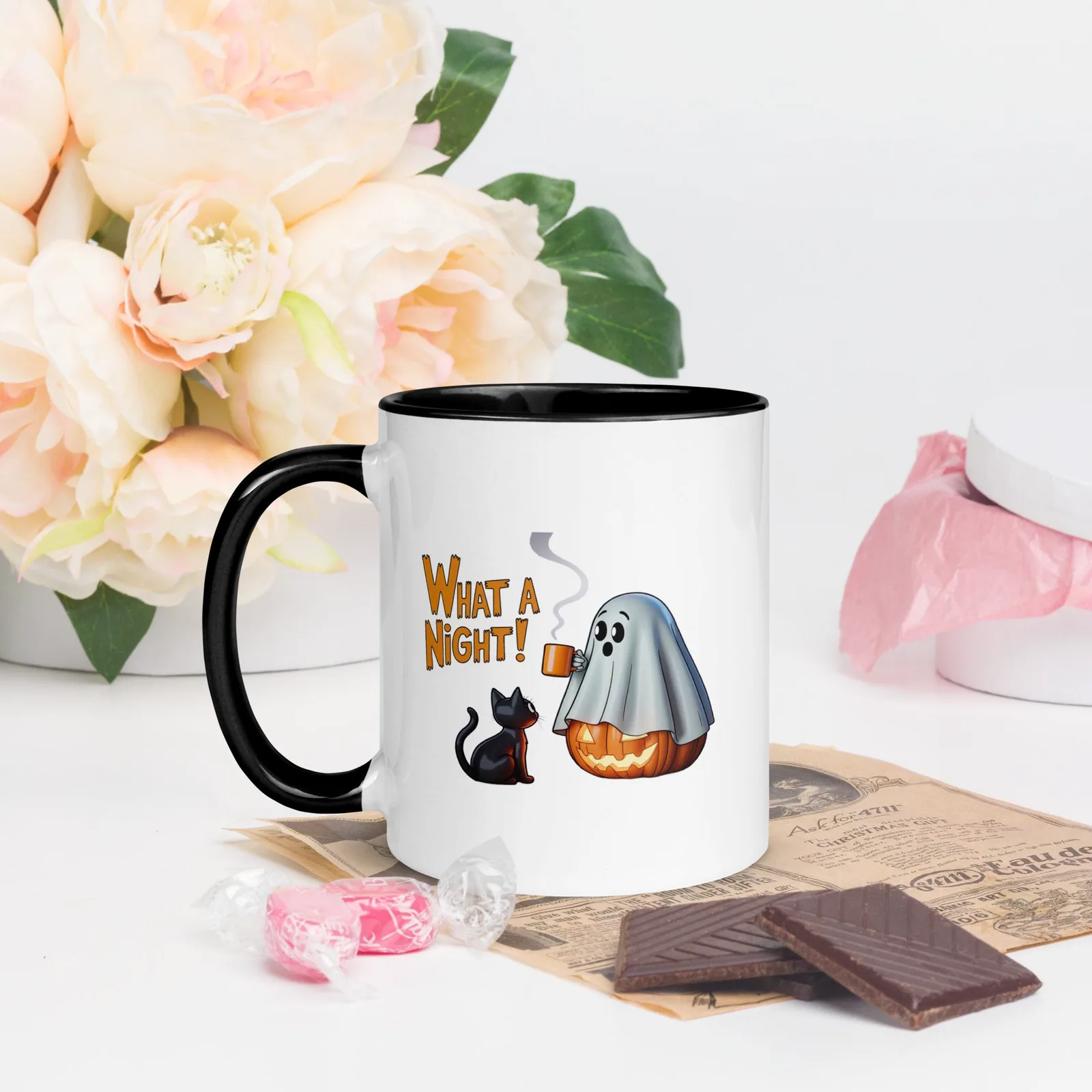 What a Night! Ghost & Cat Coffee Mug: Halloween Kitchen Decor, photo 3