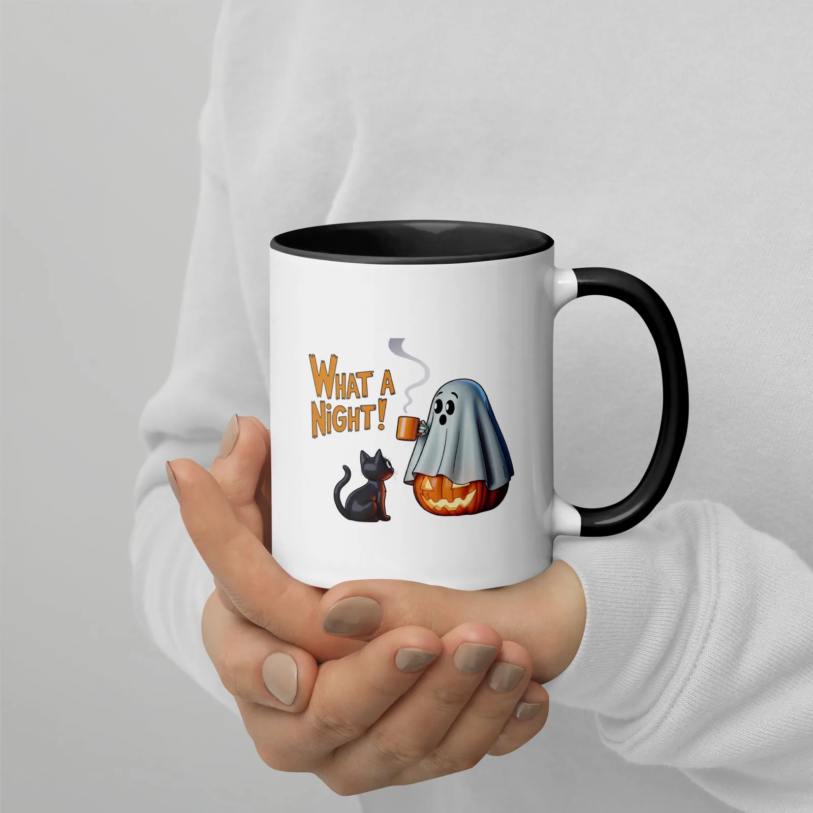 What a Night! Ghost & Cat Coffee Mug: Halloween Kitchen Decor, photo 6