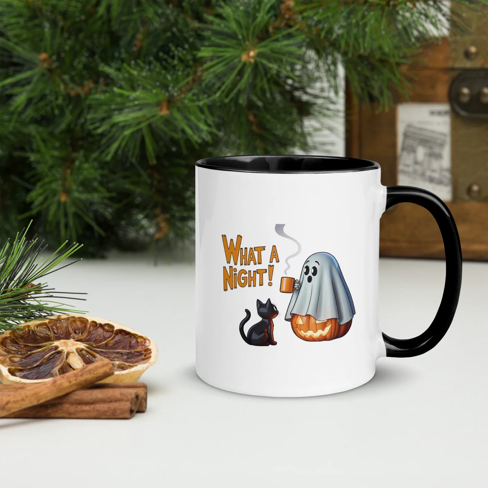 What a Night! Ghost & Cat Coffee Mug: Halloween Kitchen Decor, photo 2
