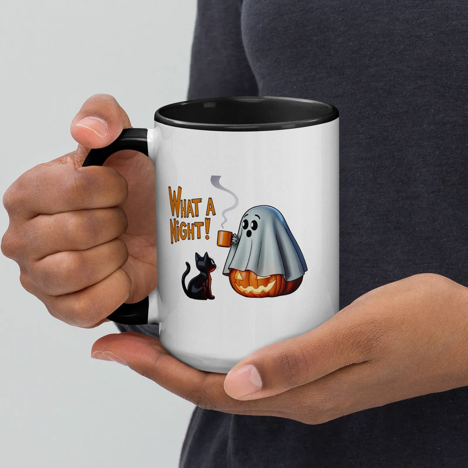 What a Night! Ghost & Cat Coffee Mug: Halloween Kitchen Decor, photo 9