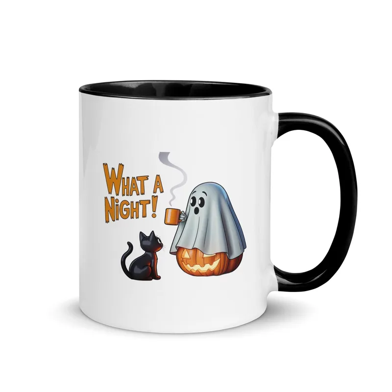 What a Night! Ghost & Cat Coffee Mug: Halloween Kitchen Decor