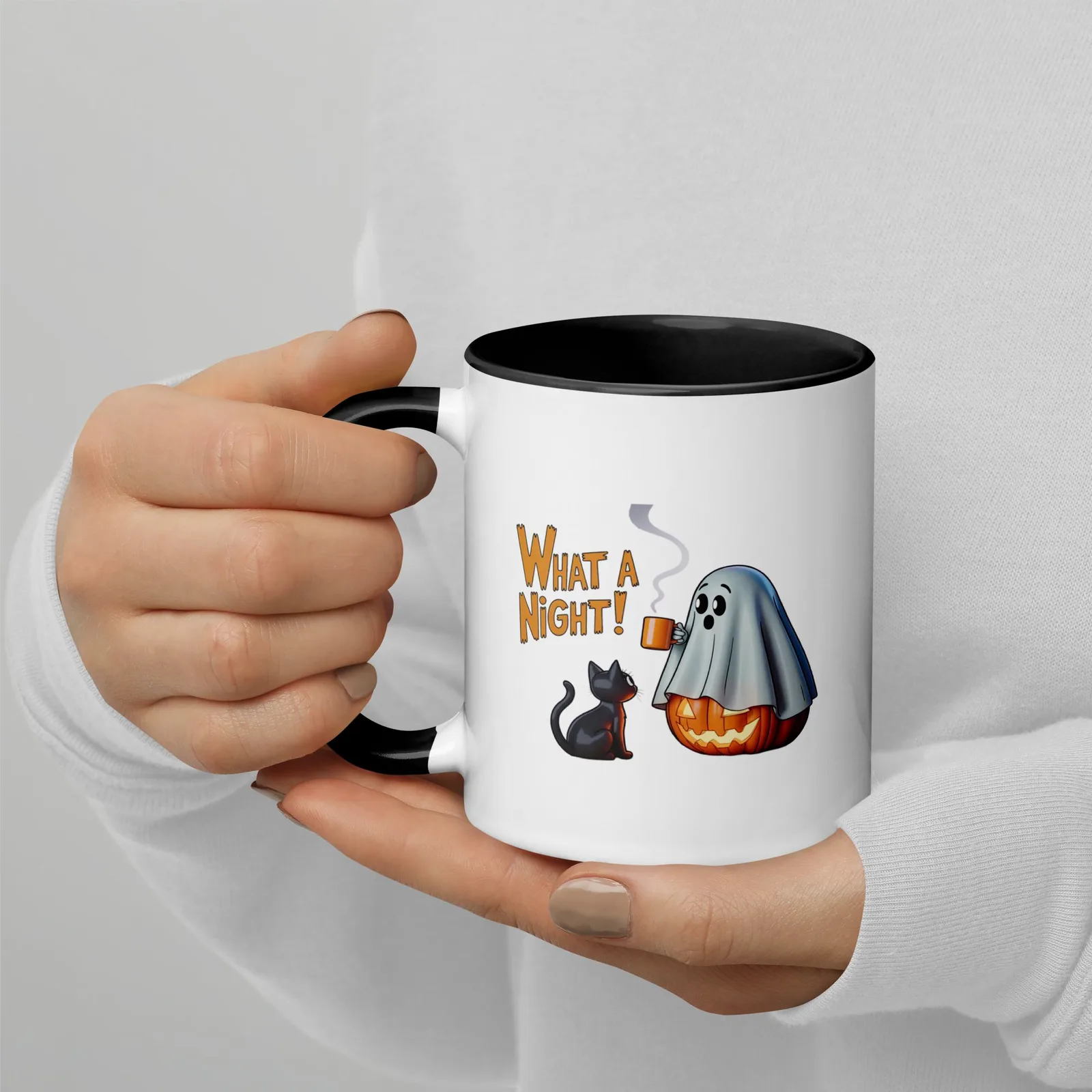 What a Night! Ghost & Cat Coffee Mug: Halloween Kitchen Decor, photo 4