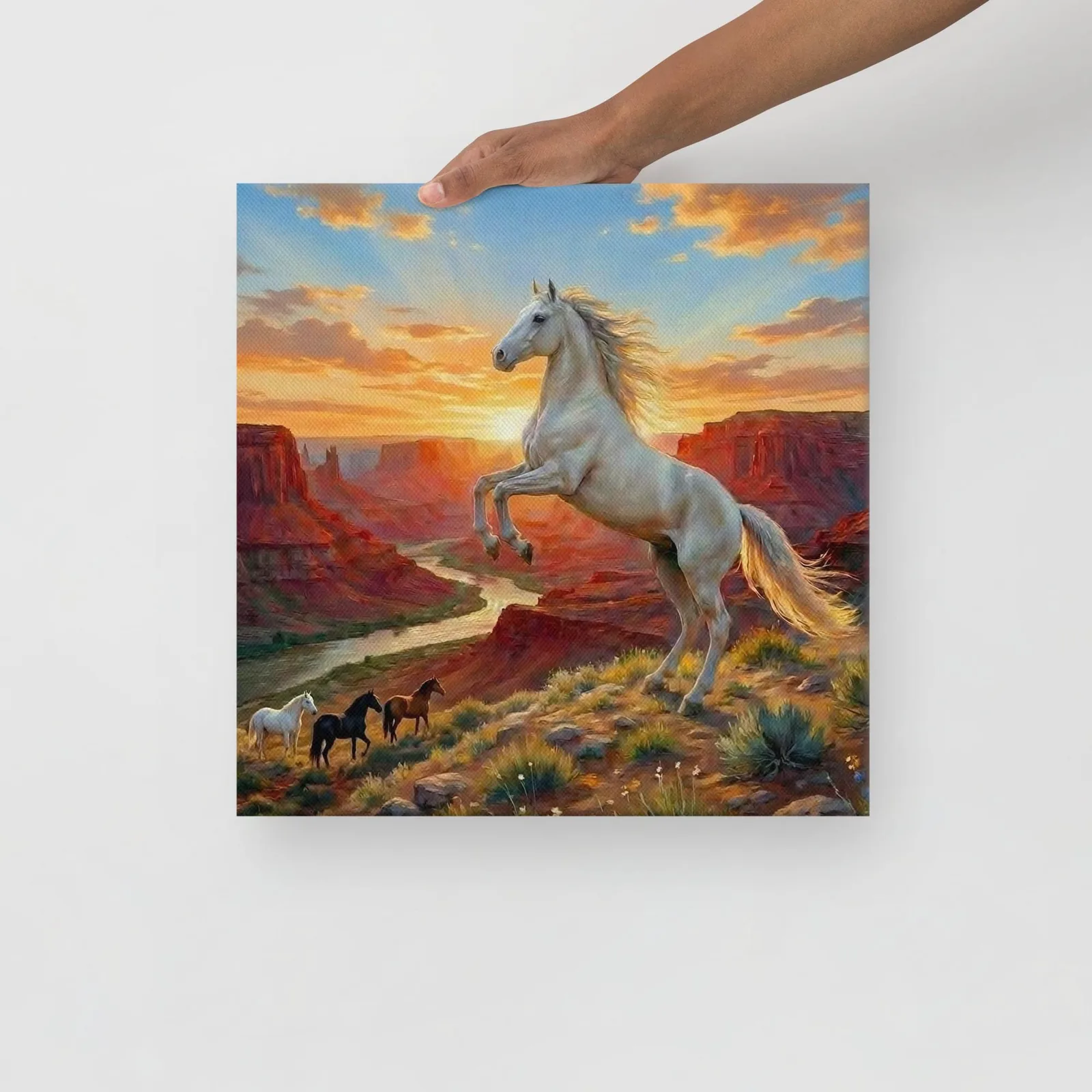 White Horse Canvas Print: Red Canyon Sunset, Western Decor, photo 3
