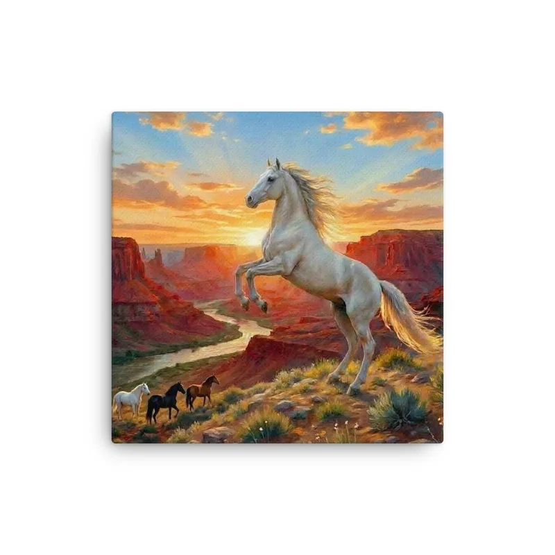White Horse Canvas Print: Red Canyon Sunset, Western Decor