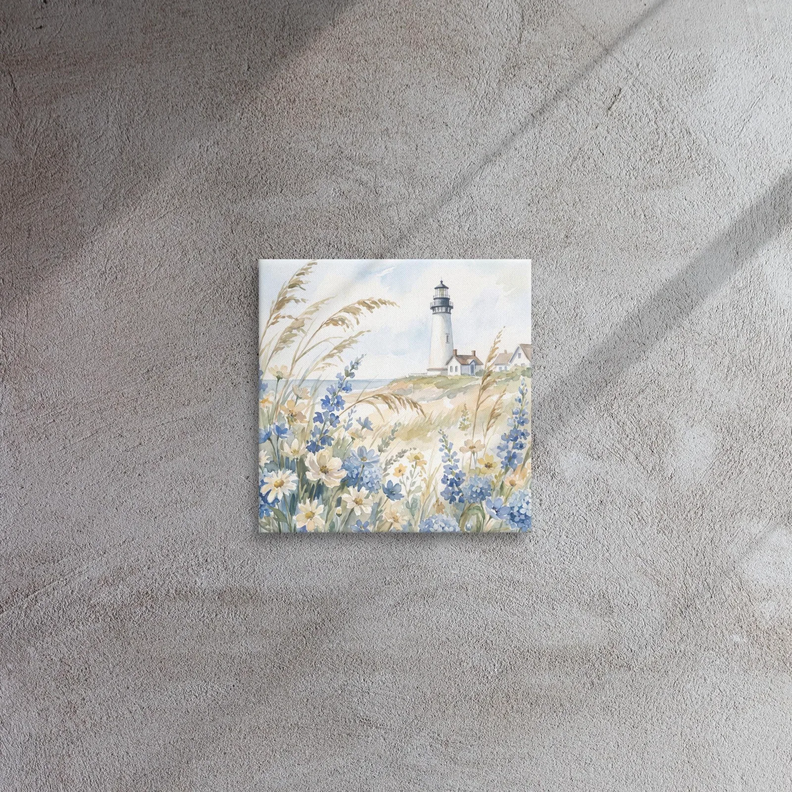 White Lighthouse Thin Canvas: Coastal Blue hydrangea Beach Decor Wall Art, photo 6