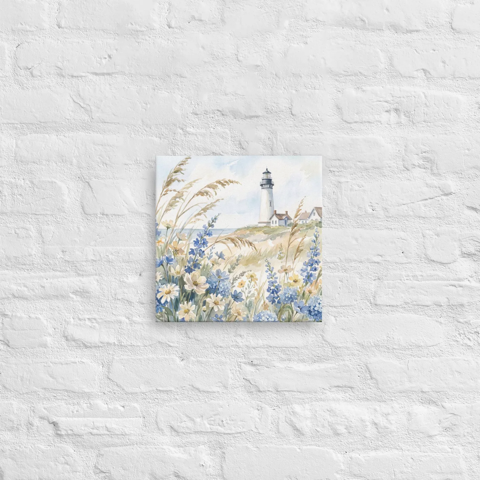 White Lighthouse Thin Canvas: Coastal Blue hydrangea Beach Decor Wall Art, photo 4