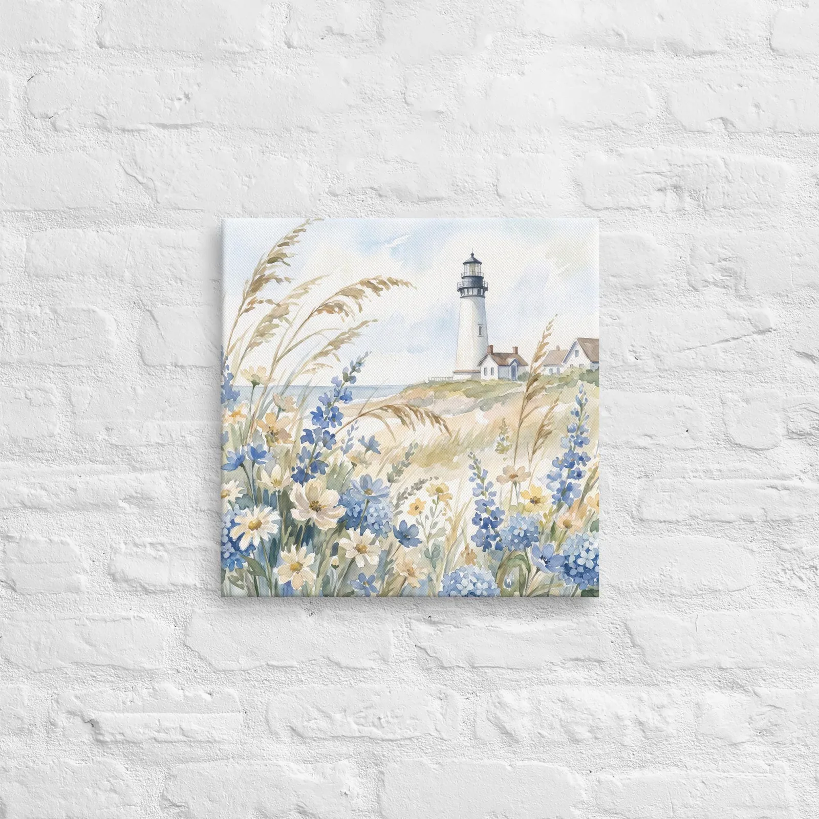 White Lighthouse Thin Canvas: Coastal Blue hydrangea Beach Decor Wall Art, photo 5