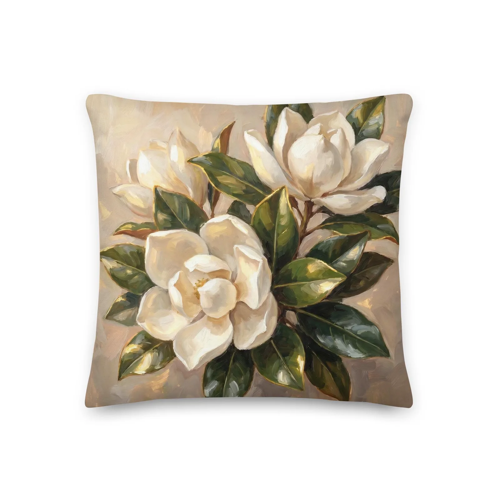 White Magnolia Throw Pillow: Elegant Floral Decor Cushion