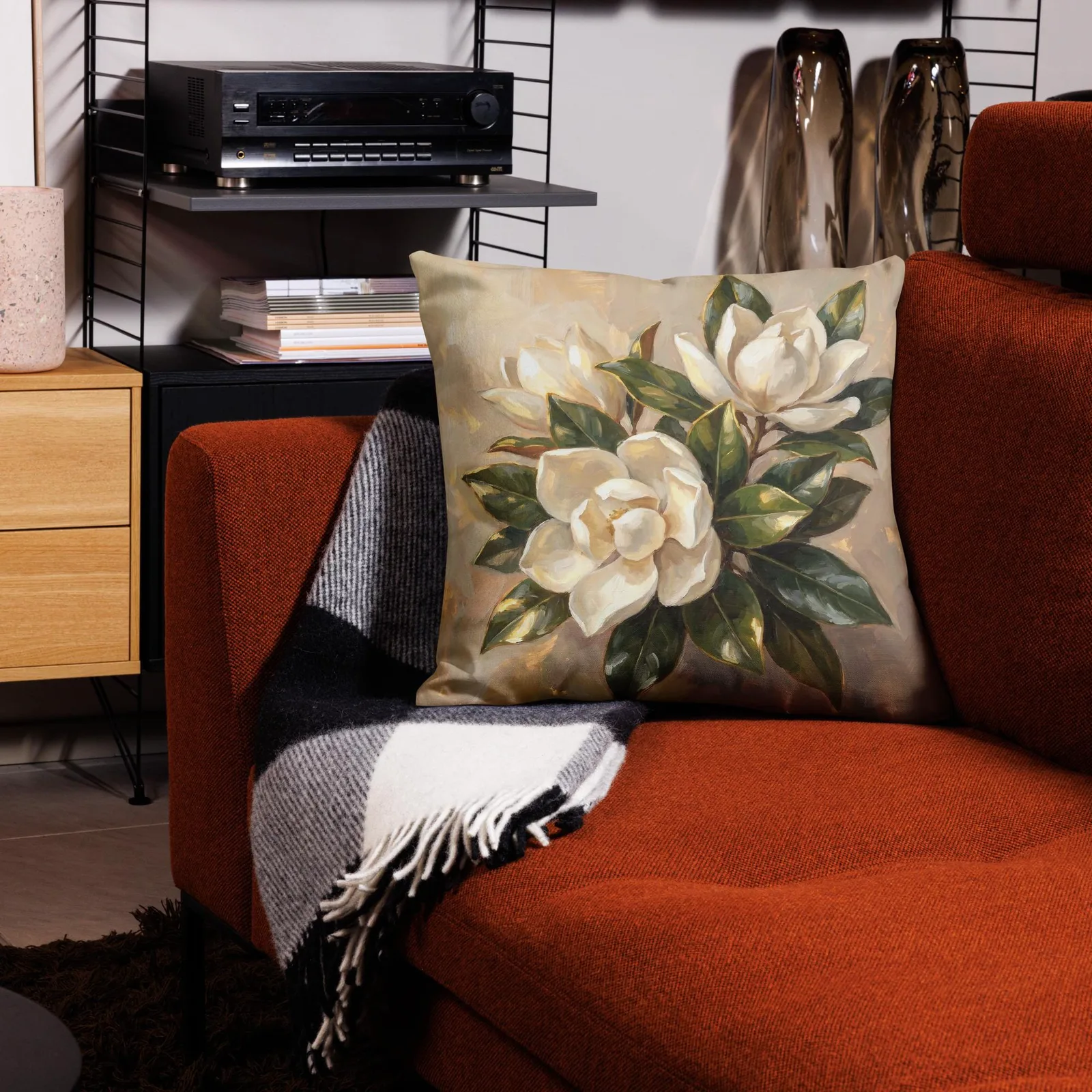 White Magnolia Throw Pillow: Elegant Floral Decor Cushion, photo 7