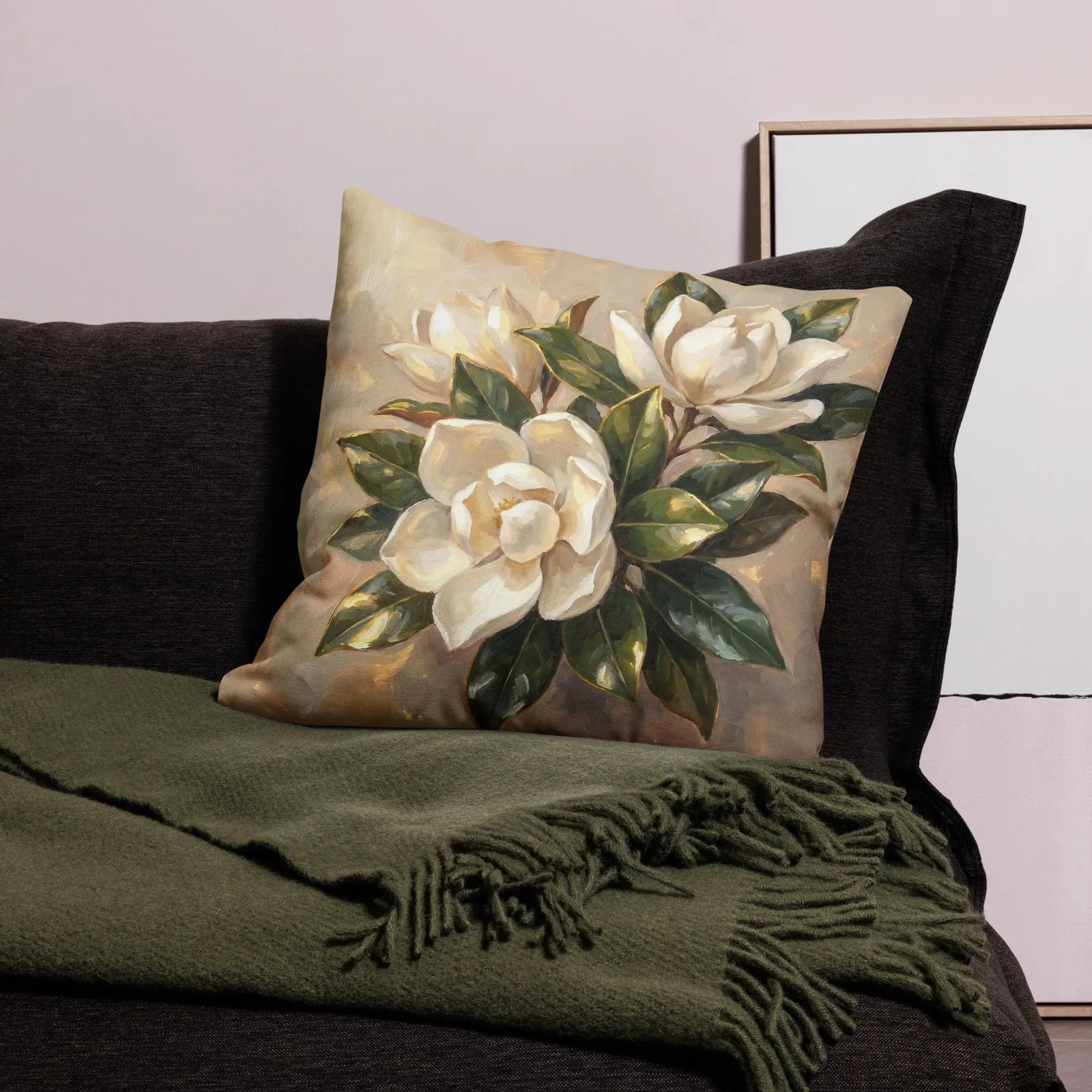 White Magnolia Throw Pillow: Elegant Floral Decor Cushion, photo 10