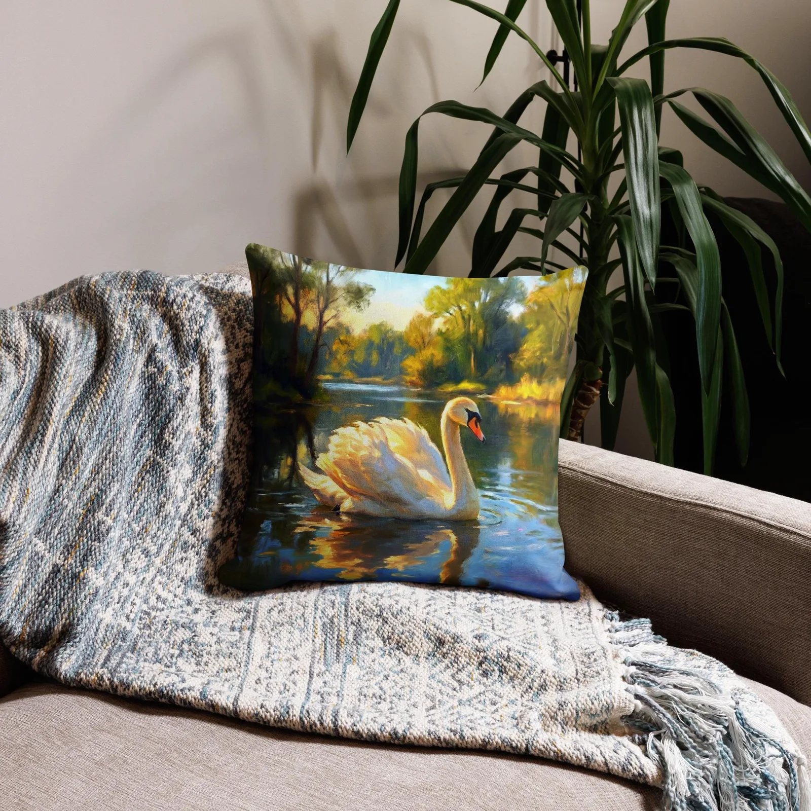 White Swan Throw Pillow: Forever Chic Nature Cushion, photo 6