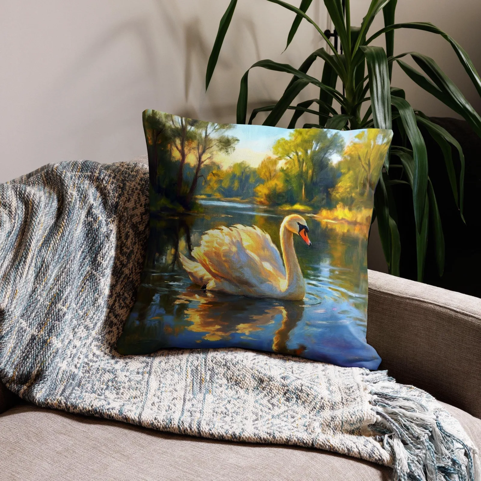 White Swan Throw Pillow: Forever Chic Nature Cushion, photo 7