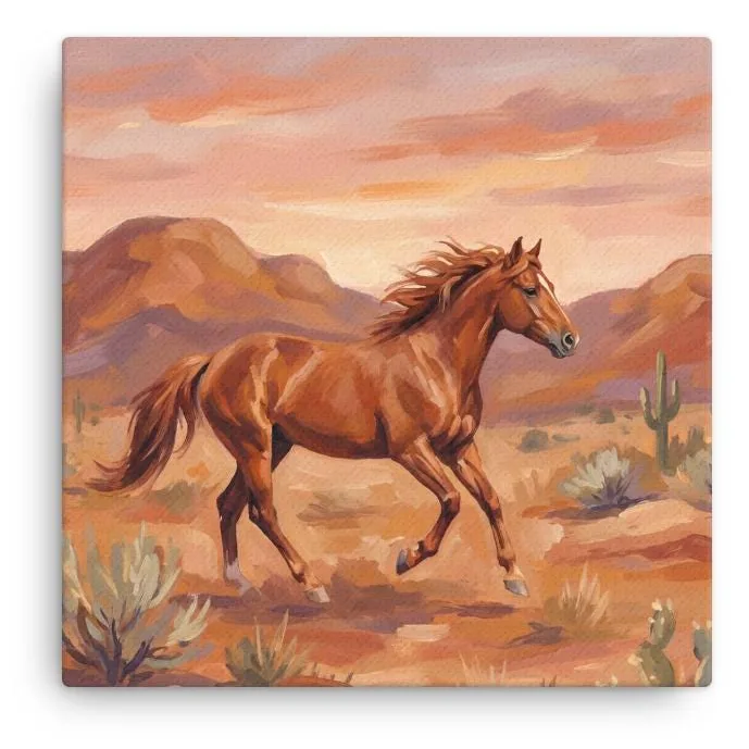 Wild Mustang Thin Canvas: Desert Horse Wall Art