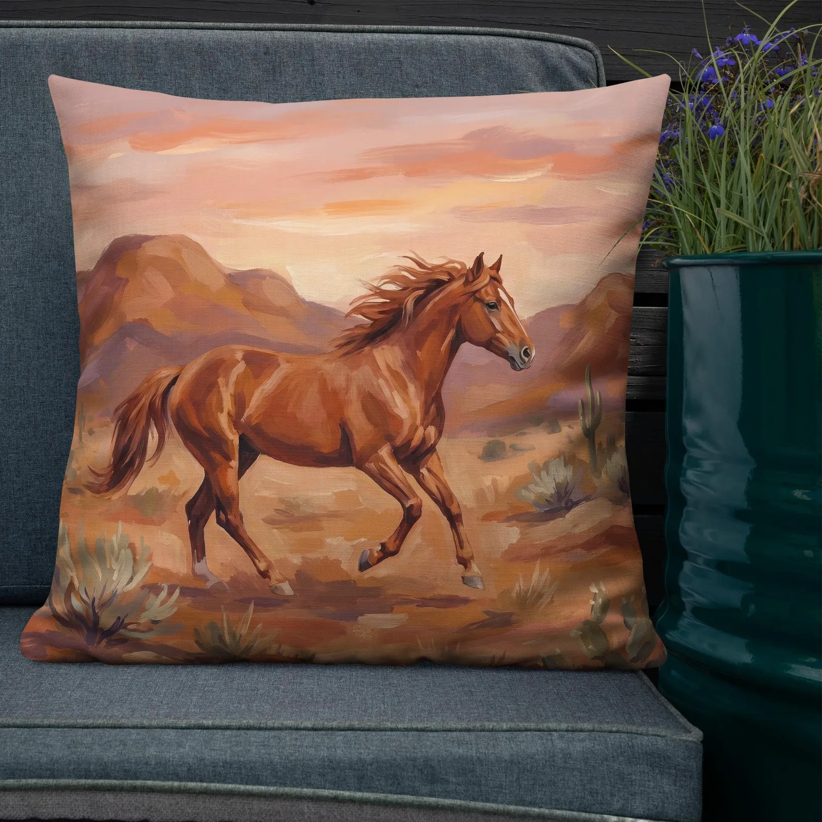 Wild Mustang Throw Pillow: Desert Sunset Western Decor Cushion, photo 10