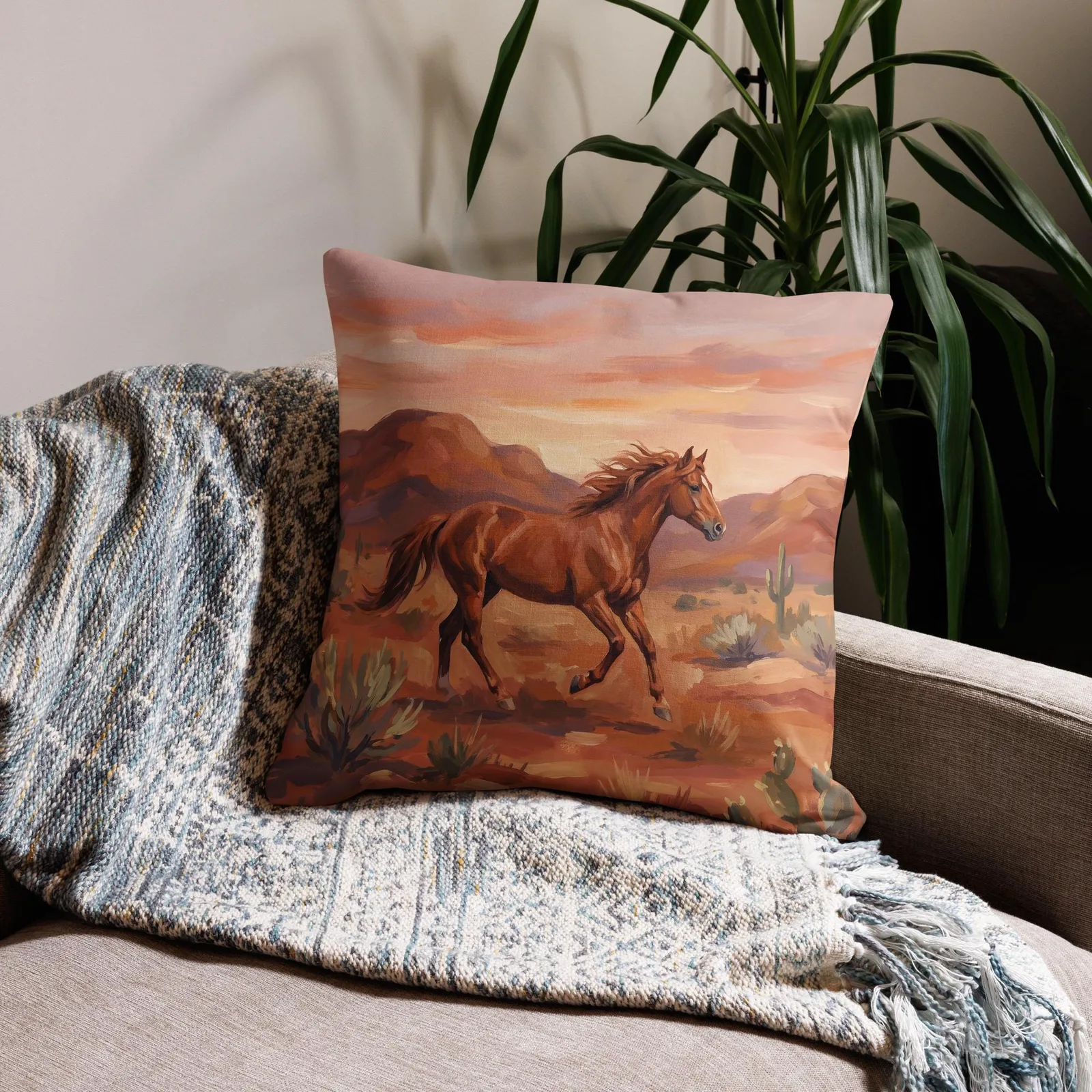 Wild Mustang Throw Pillow: Desert Sunset Western Decor Cushion, photo 9