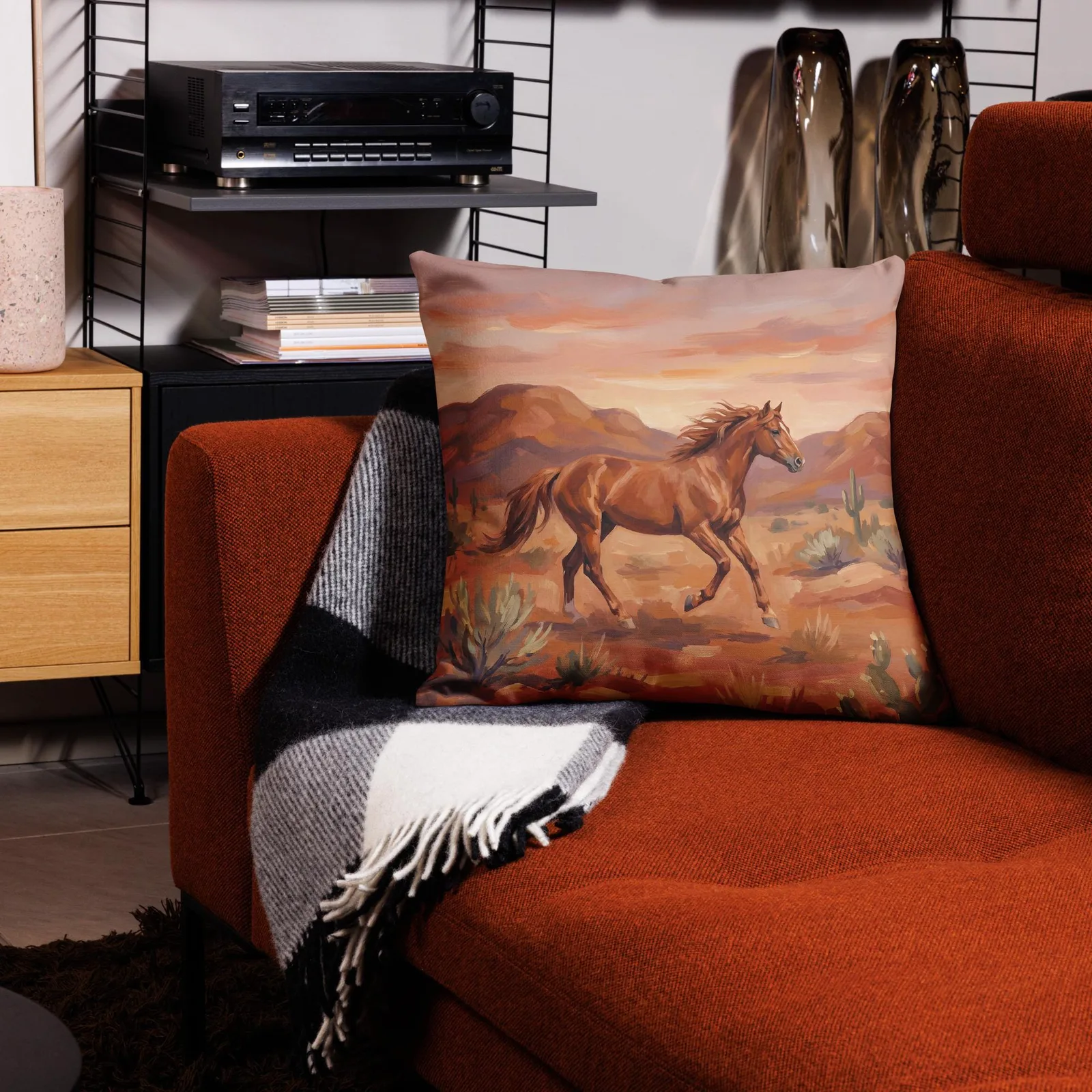 Wild Mustang Throw Pillow: Desert Sunset Western Decor Cushion, photo 7