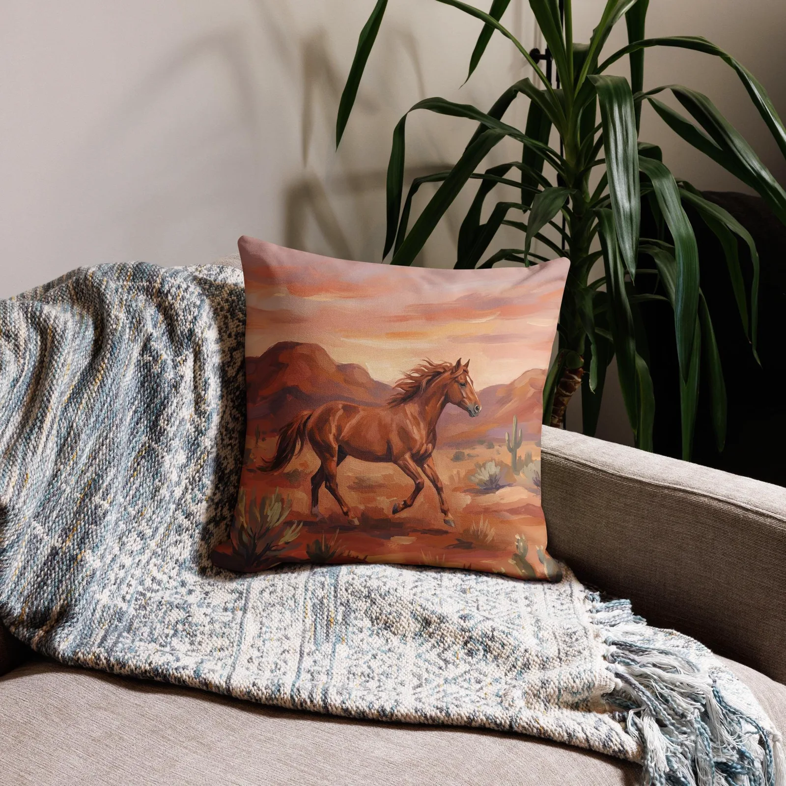 Wild Mustang Throw Pillow: Desert Sunset Western Decor Cushion, photo 8