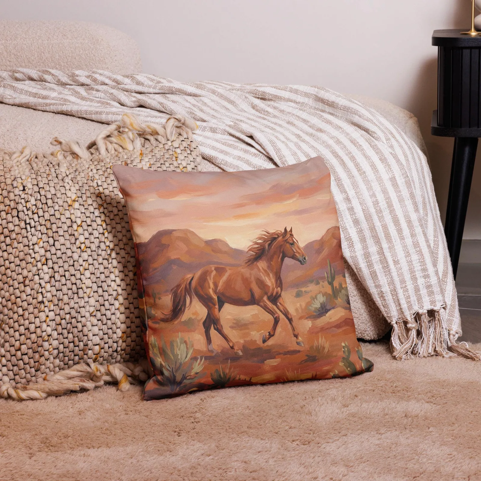 Wild Mustang Throw Pillow: Desert Sunset Western Decor Cushion, photo 4