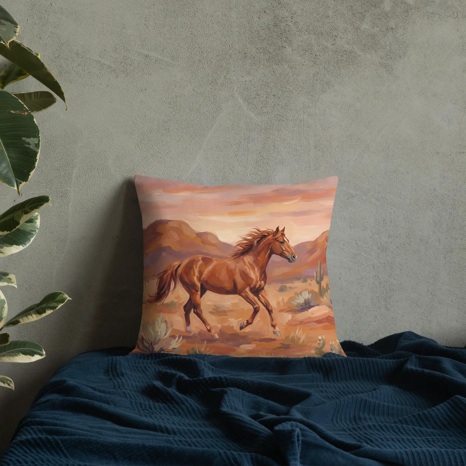 Wild Mustang Throw Pillow: Desert Sunset Western Decor Cushion, photo 2