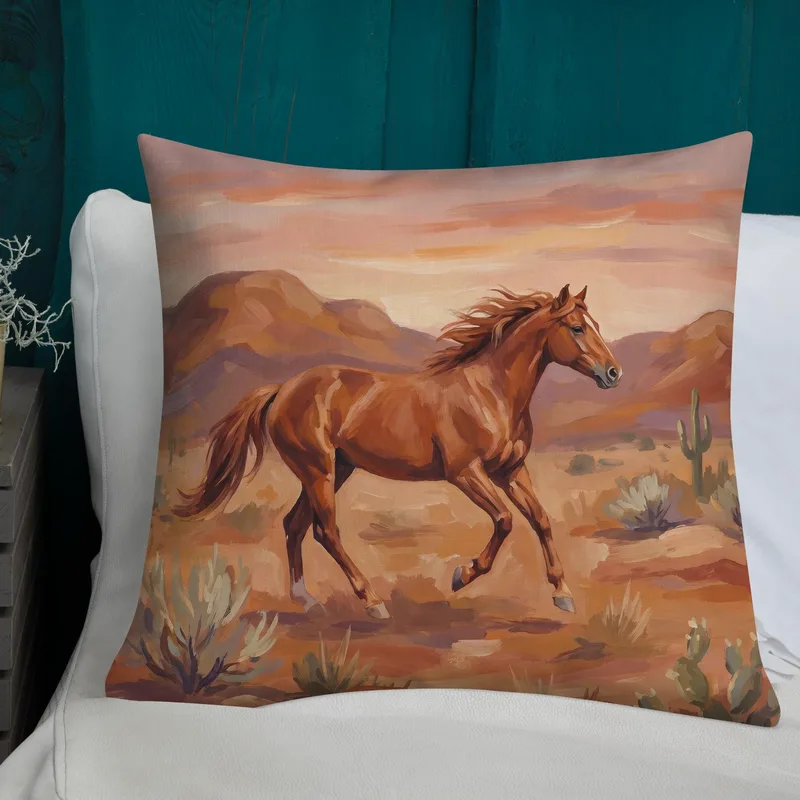 Wild Mustang Throw Pillow: Desert Sunset Western Decor Cushion