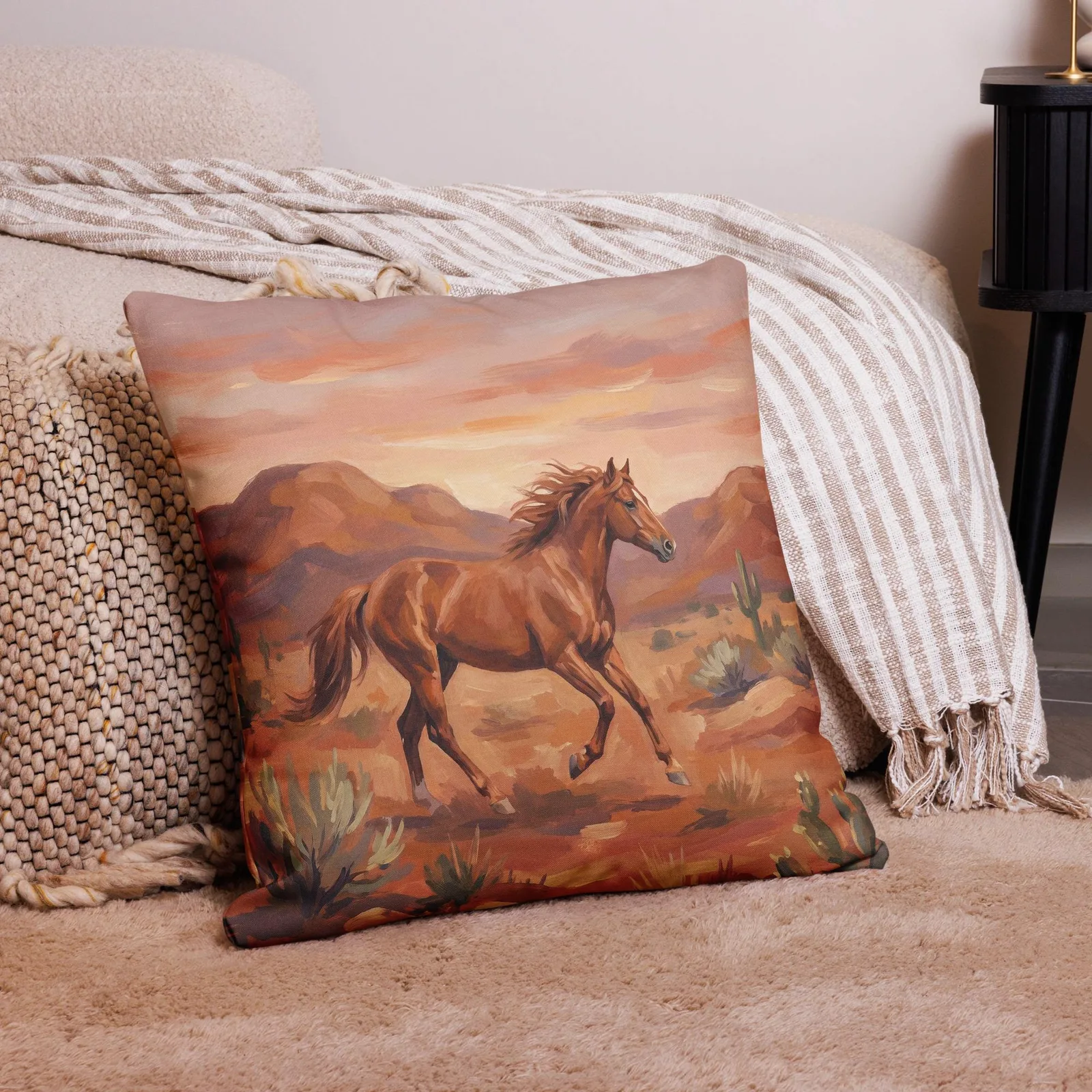 Wild Mustang Throw Pillow: Desert Sunset Western Decor Cushion, photo 5