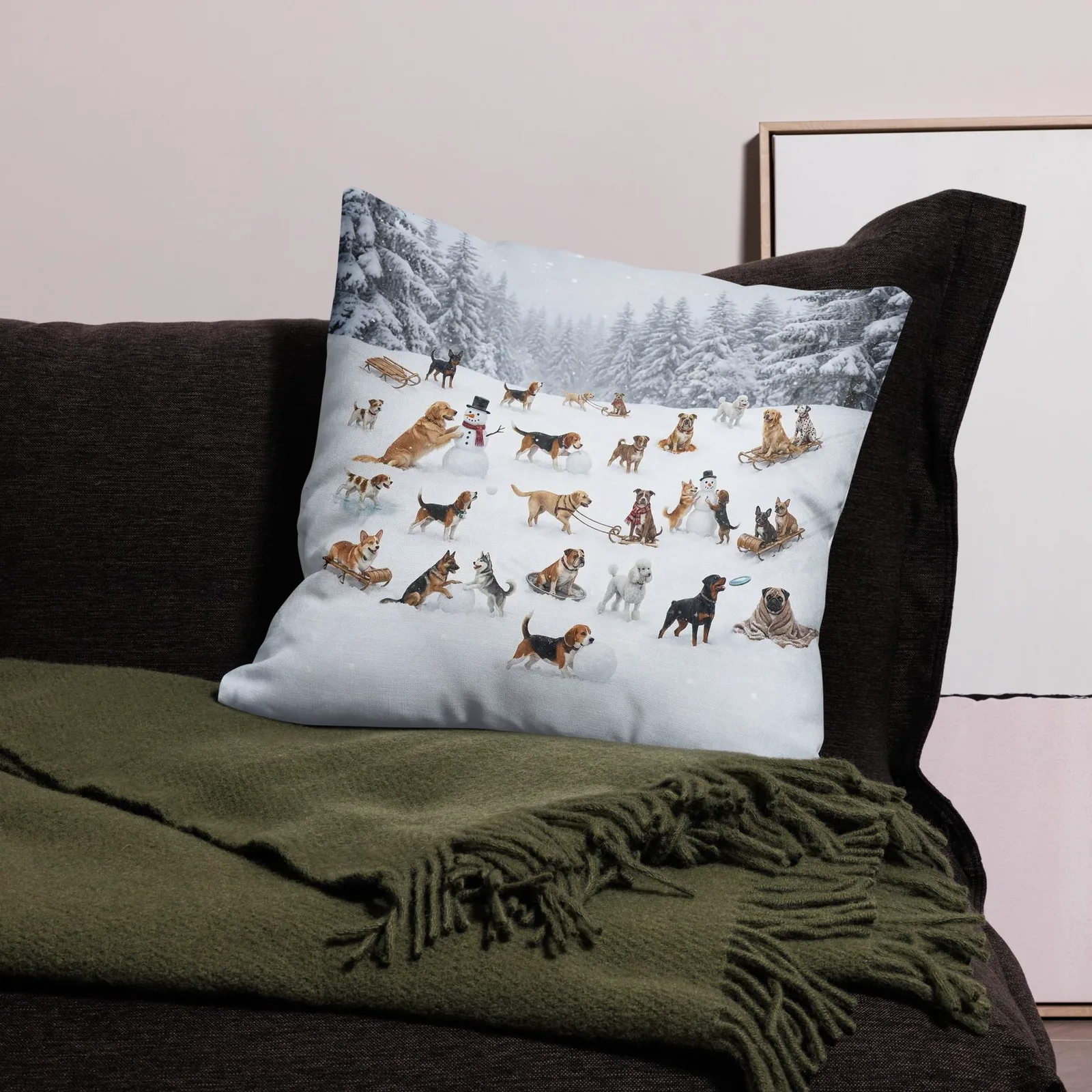 Winter Dogs Snow Day Throw Pillow: Cozy Home Decor, photo 2