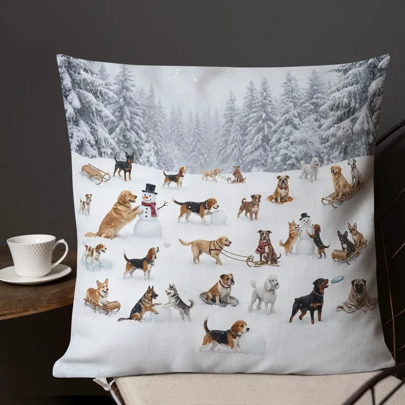 Winter Dogs Snow Day Throw Pillow: Cozy Home Decor