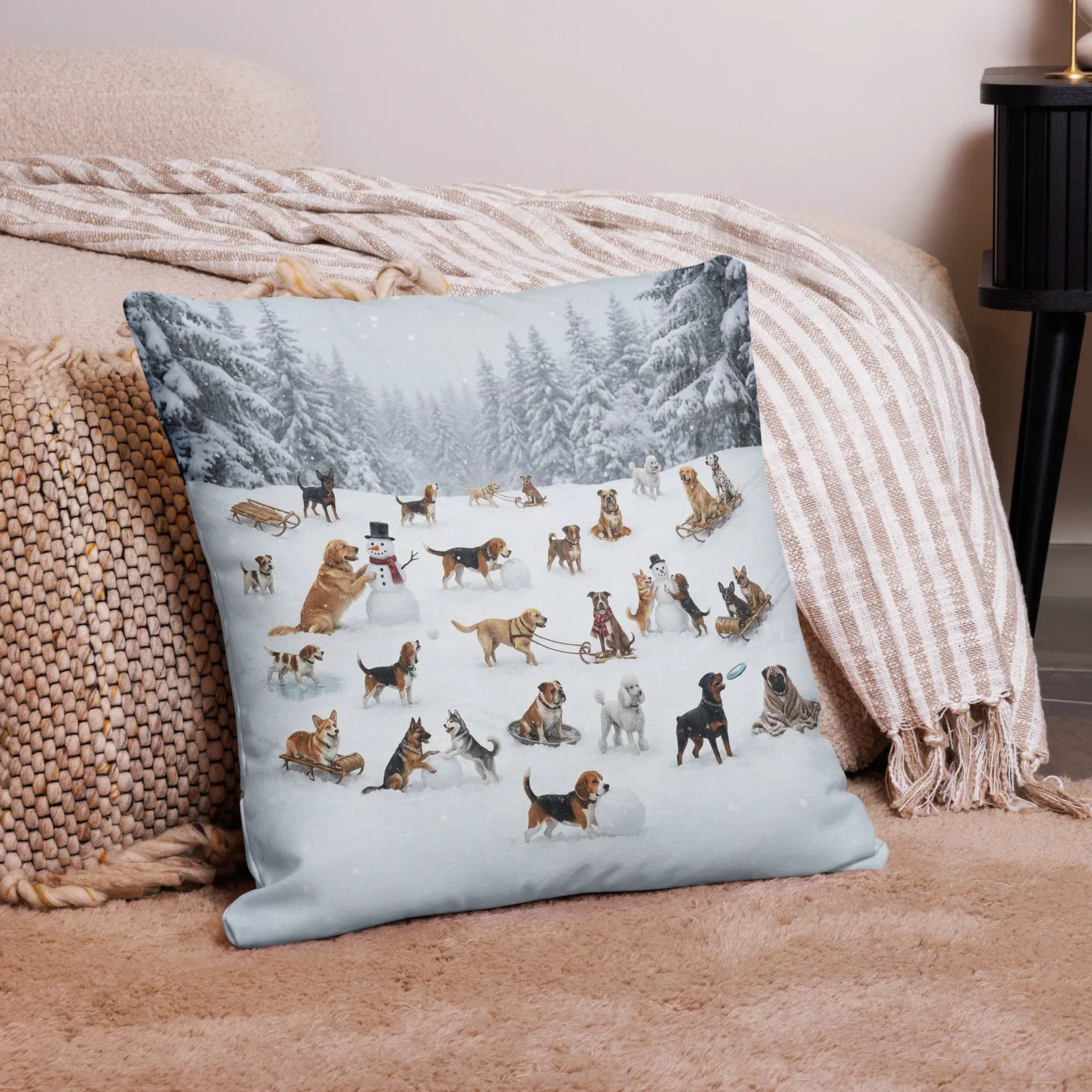 Winter Dogs Snow Day Throw Pillow: Cozy Home Decor, photo 6