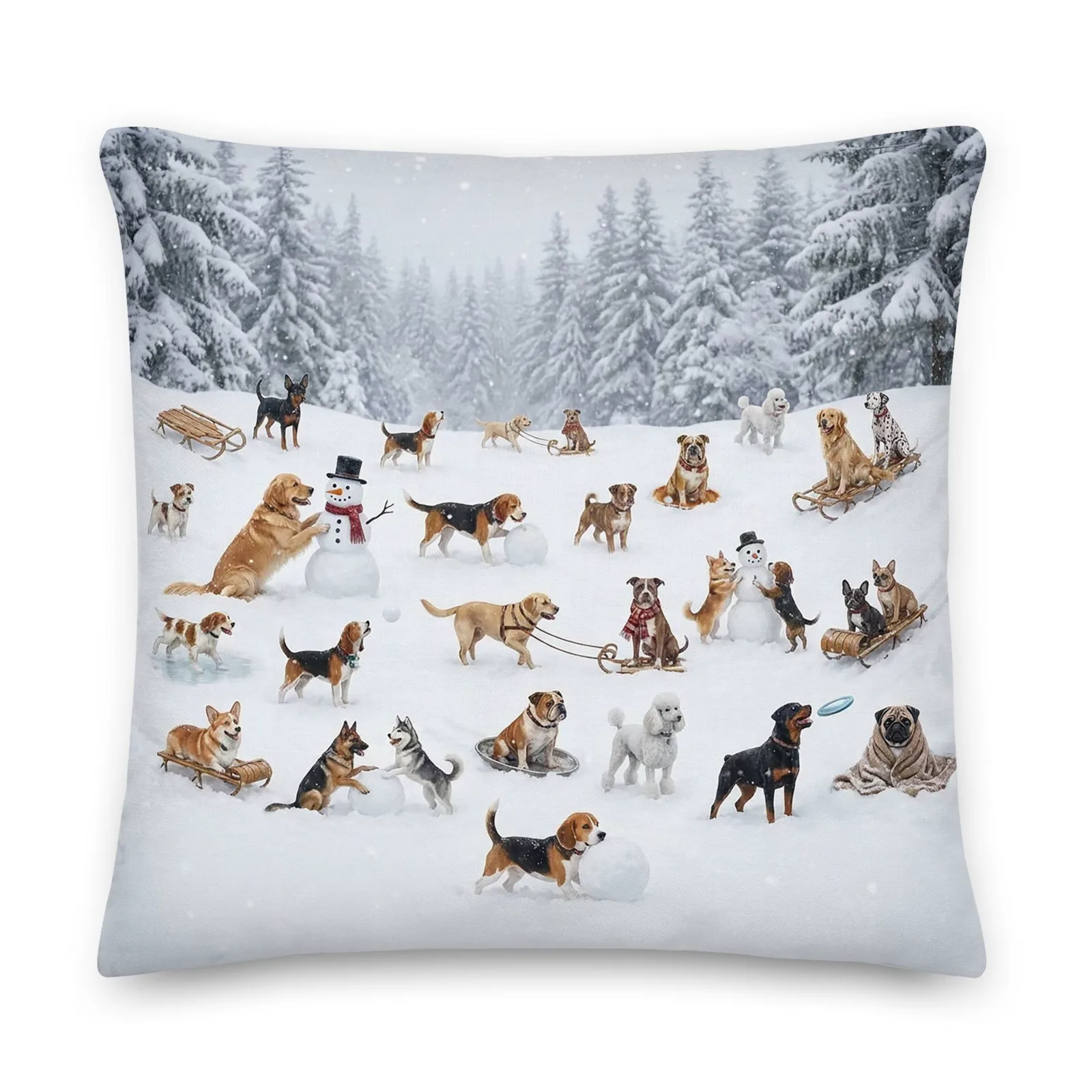 Winter Dogs Snow Day Throw Pillow: Cozy Home Decor, photo 3