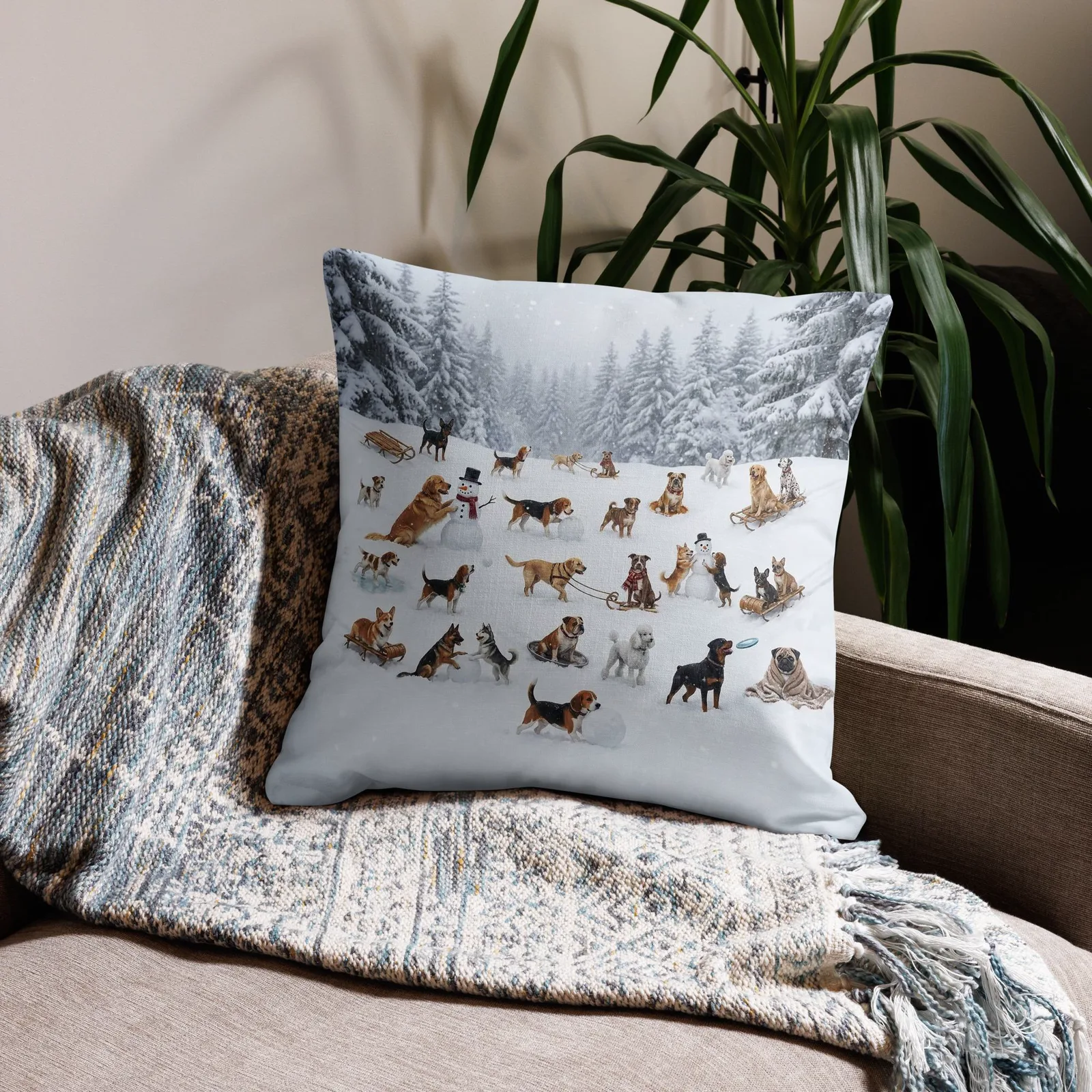 Winter Dogs Snow Day Throw Pillow: Cozy Home Decor, photo 4