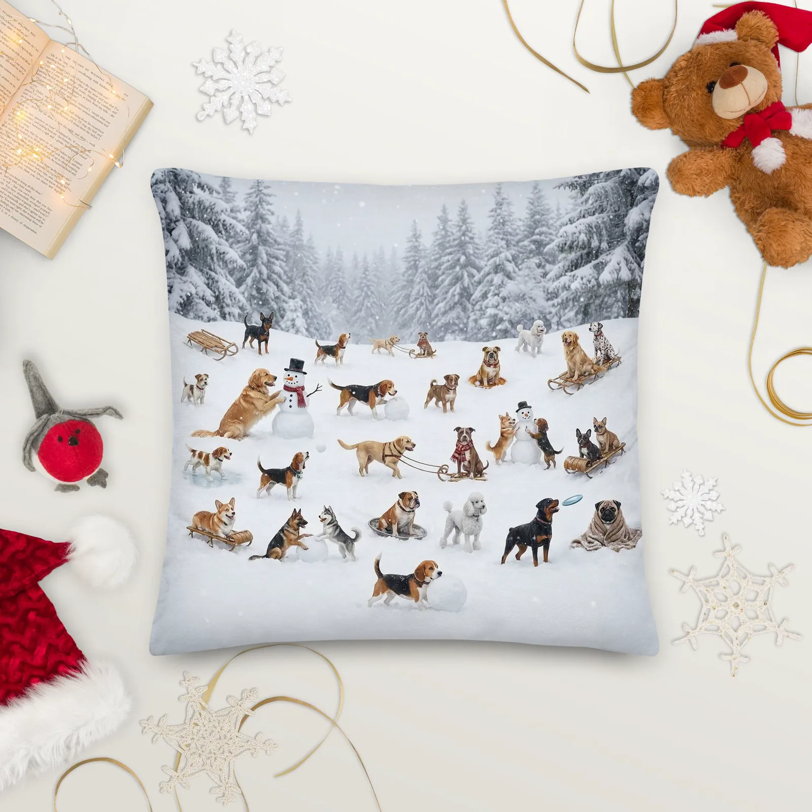 Winter Dogs Snow Day Throw Pillow: Cozy Home Decor, photo 9