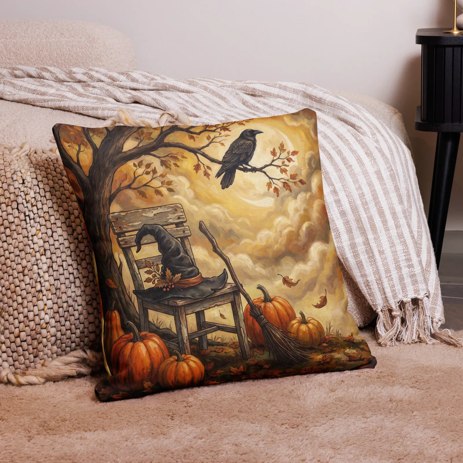 Witchy Autumn Pumpkin Pillow: Cozy Spooky Halloween Accent Decor Cushion, photo 10