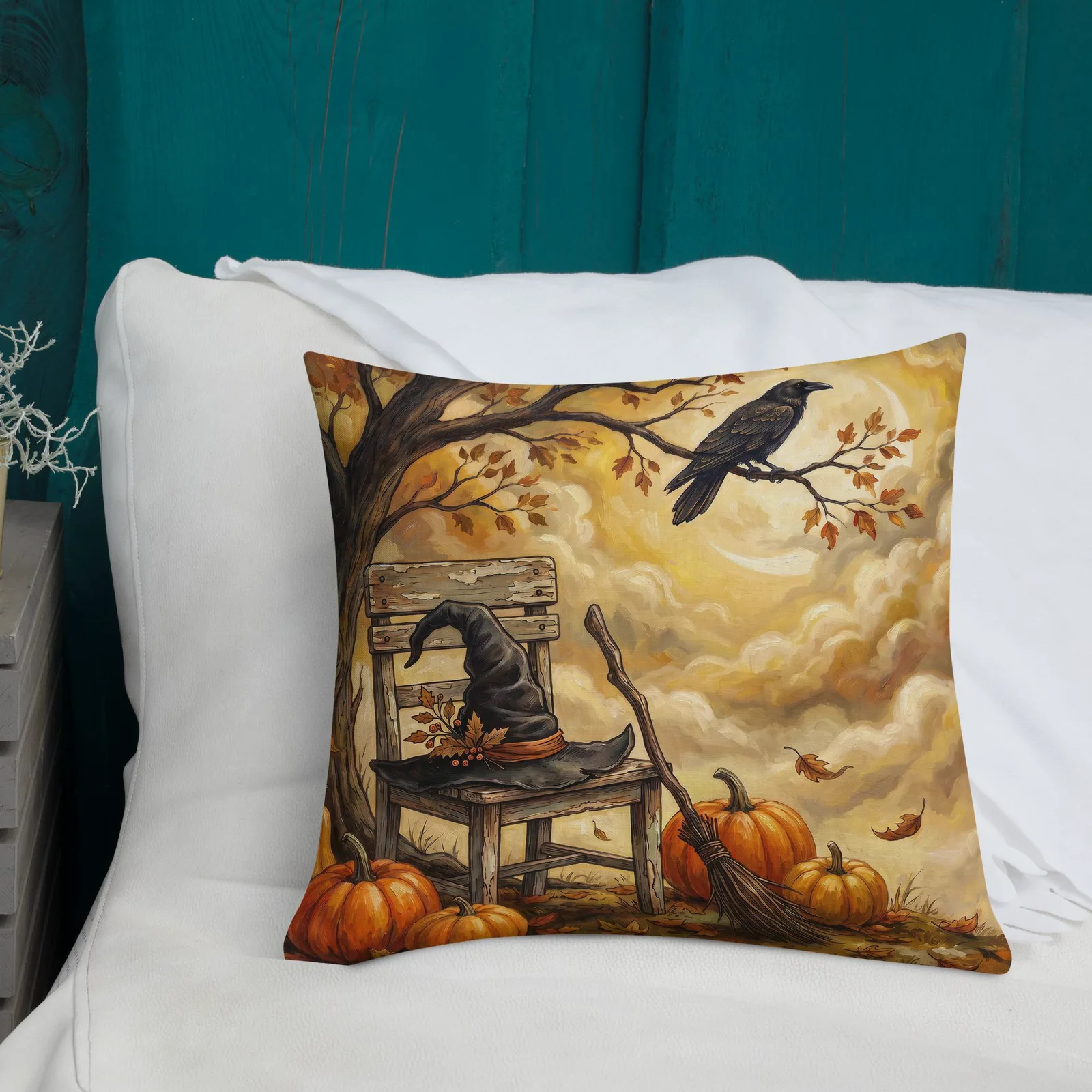 Witchy Autumn Pumpkin Pillow: Cozy Spooky Halloween Accent Decor Cushion, photo 2