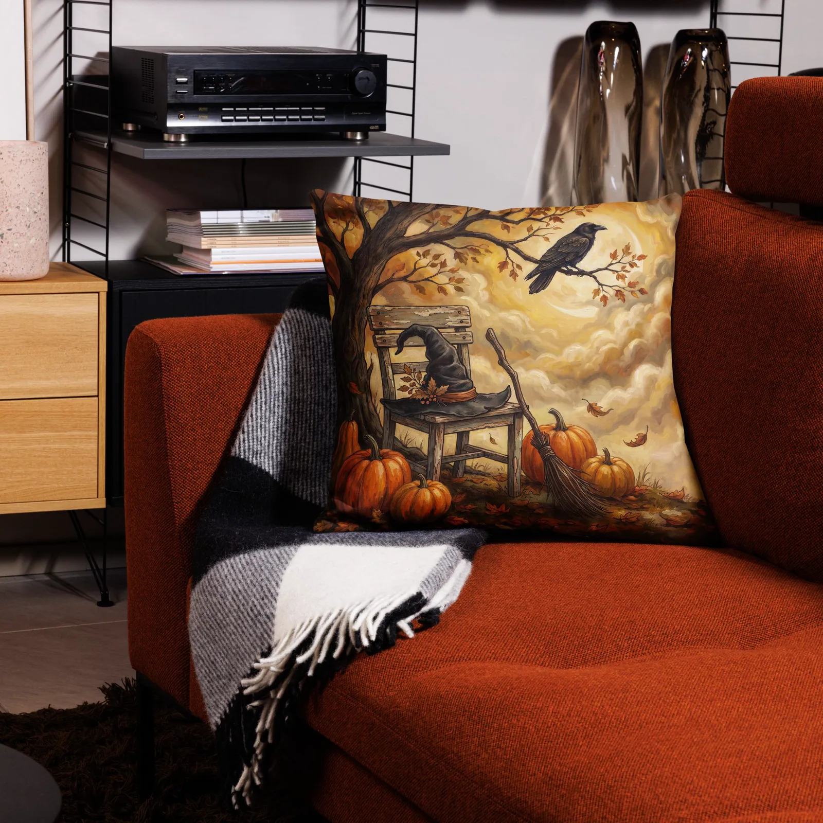 Witchy Autumn Pumpkin Pillow: Cozy Spooky Halloween Accent Decor Cushion, photo 9