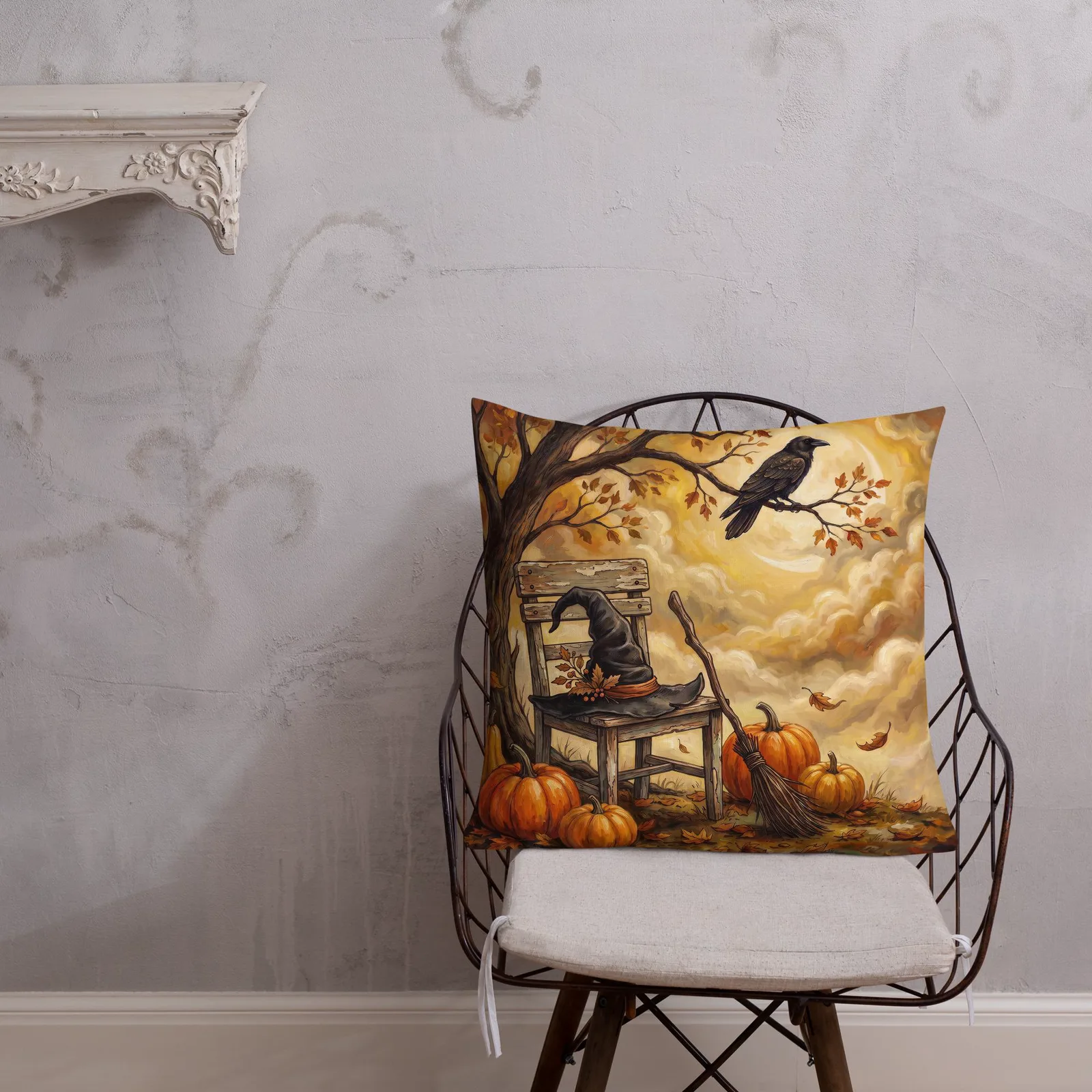 Witchy Autumn Pumpkin Pillow: Cozy Spooky Halloween Accent Decor Cushion, photo 7