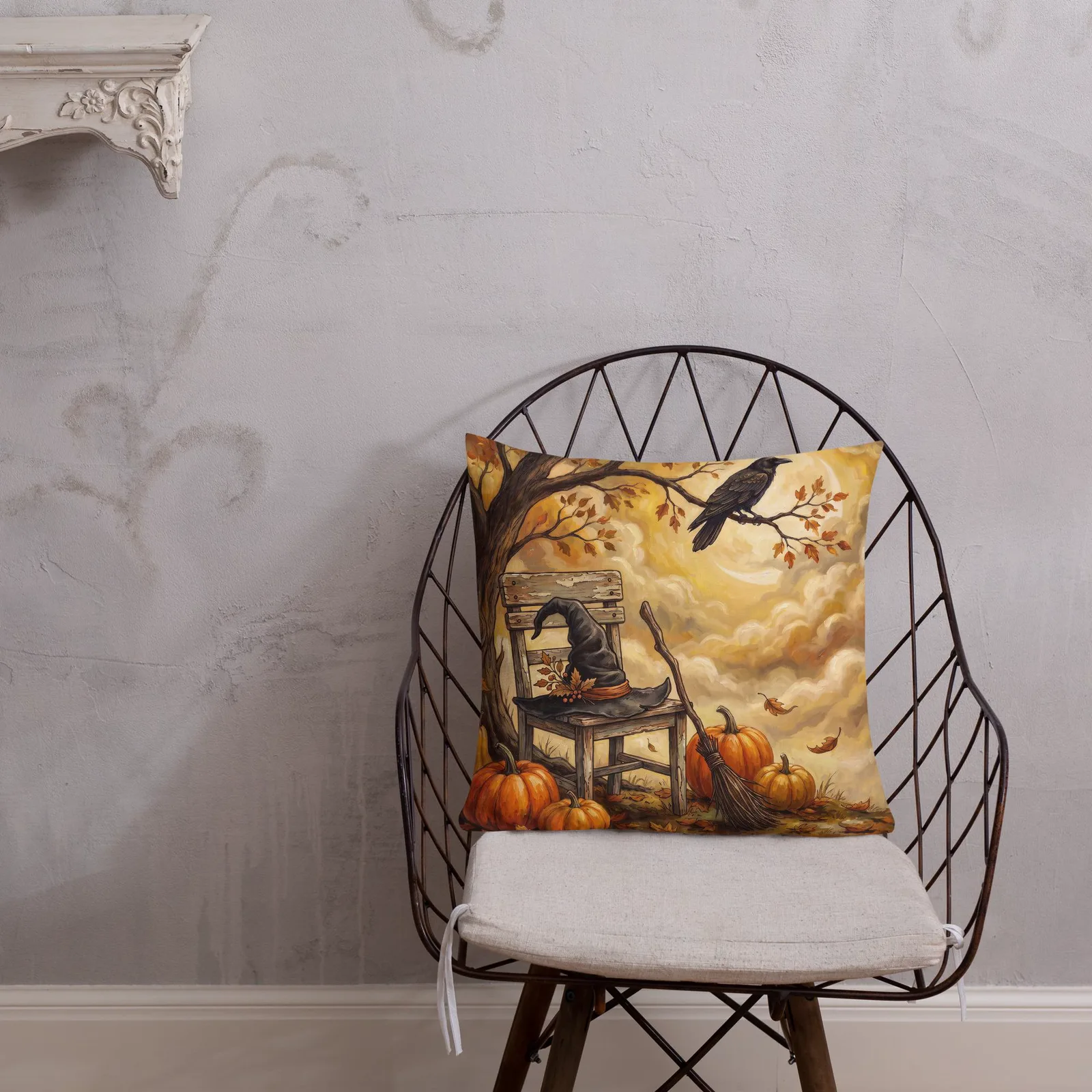 Witchy Autumn Pumpkin Pillow: Cozy Spooky Halloween Accent Decor Cushion, photo 6
