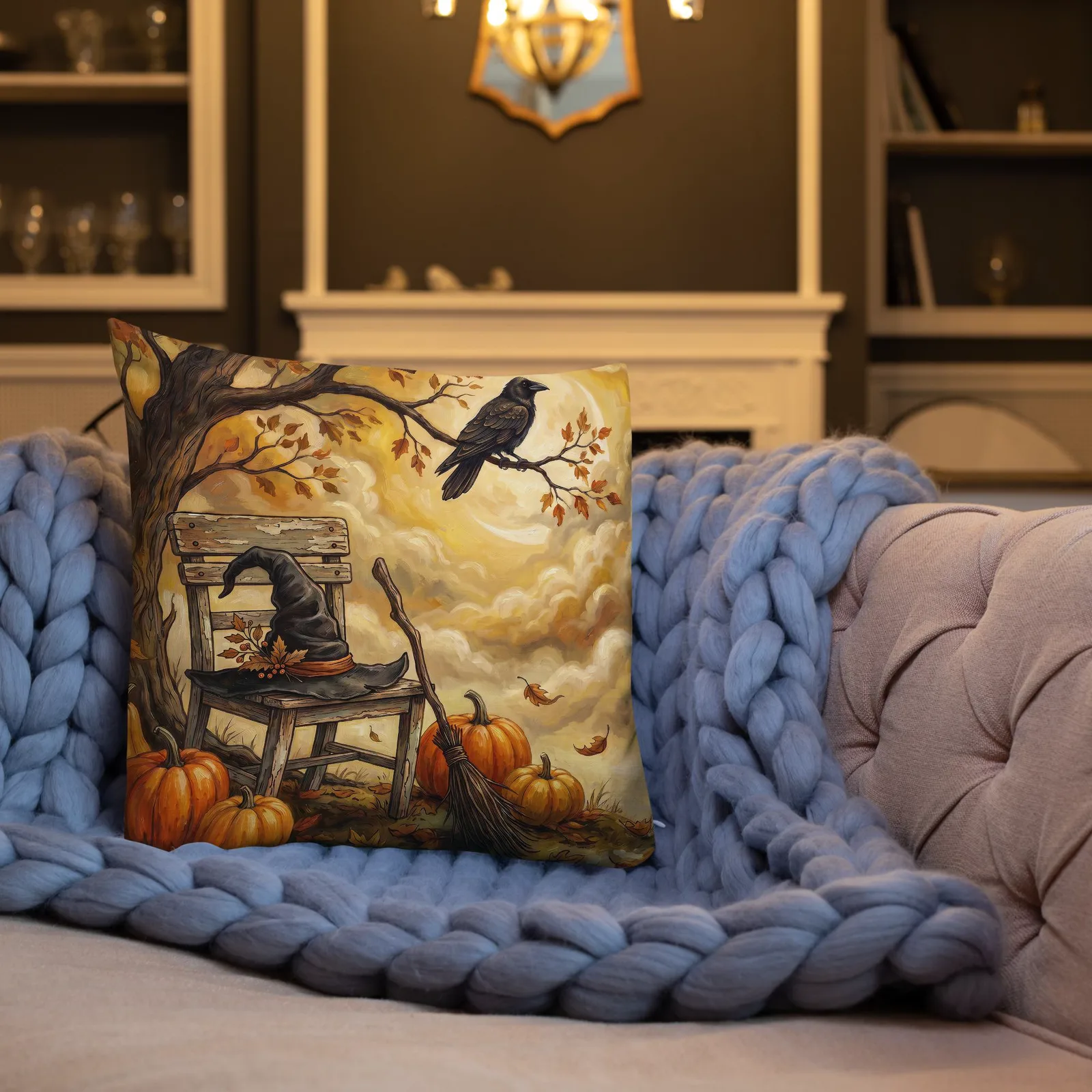 Witchy Autumn Pumpkin Pillow: Cozy Spooky Halloween Accent Decor Cushion, photo 4