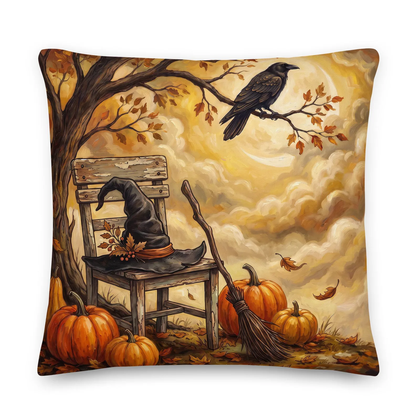 Witchy Autumn Pumpkin Pillow: Cozy Spooky Halloween Accent Decor Cushion