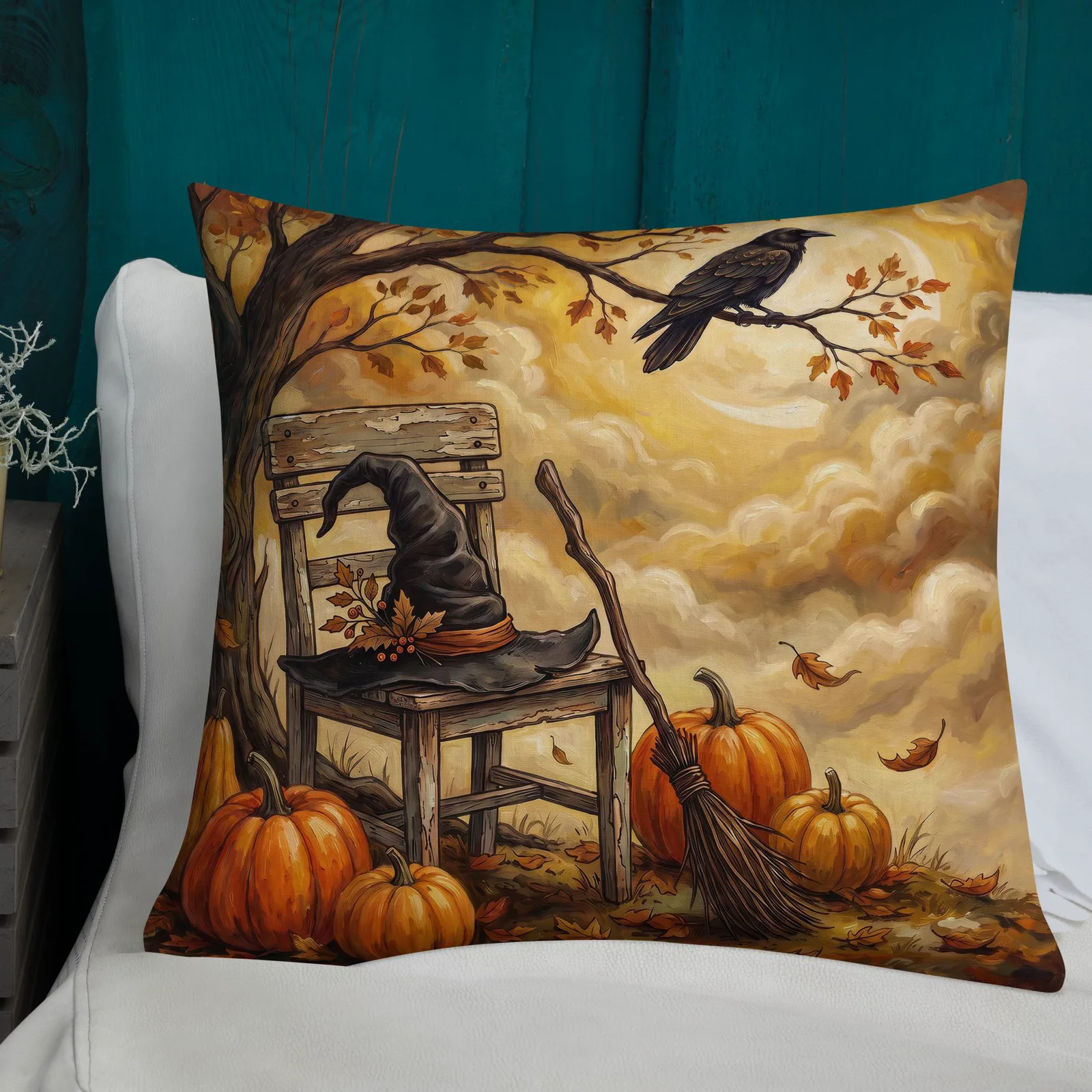 Witchy Autumn Pumpkin Pillow: Cozy Spooky Halloween Accent Decor Cushion, photo 3