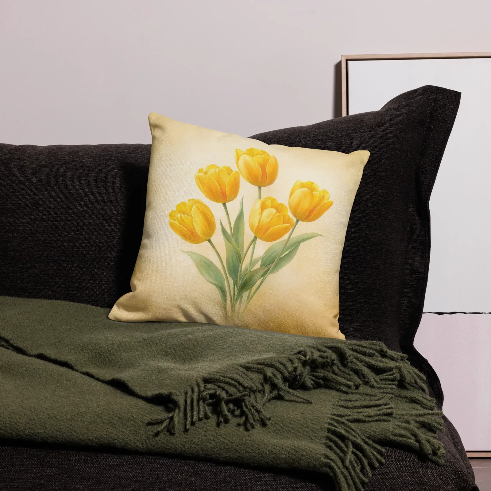 Yellow Tulip Throw Pillow: Spring Sunshine Floral Decor, photo 6