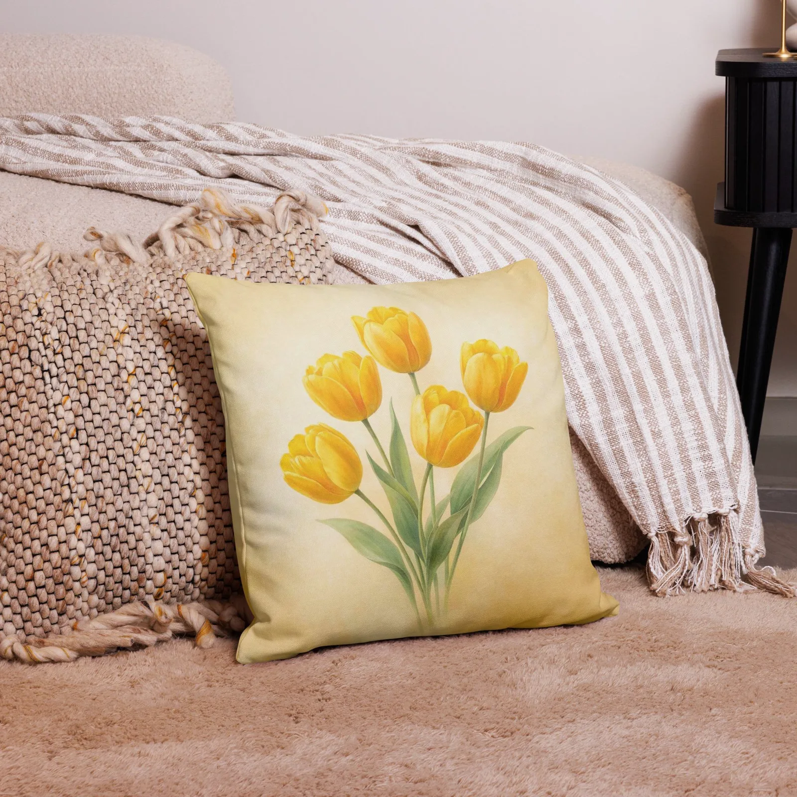 Yellow Tulip Throw Pillow: Spring Sunshine Floral Decor, photo 8