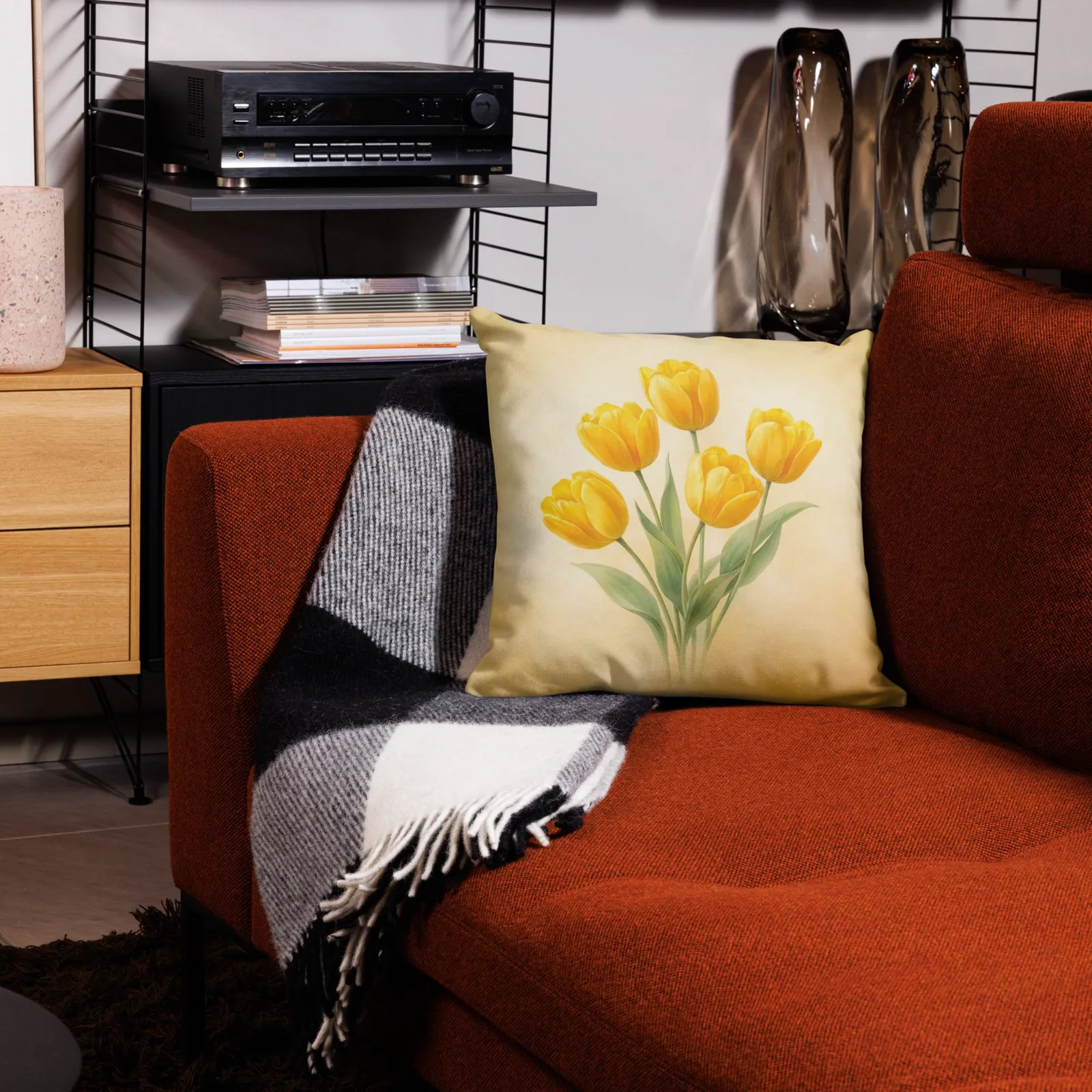 Yellow Tulip Throw Pillow: Spring Sunshine Floral Decor, photo 4