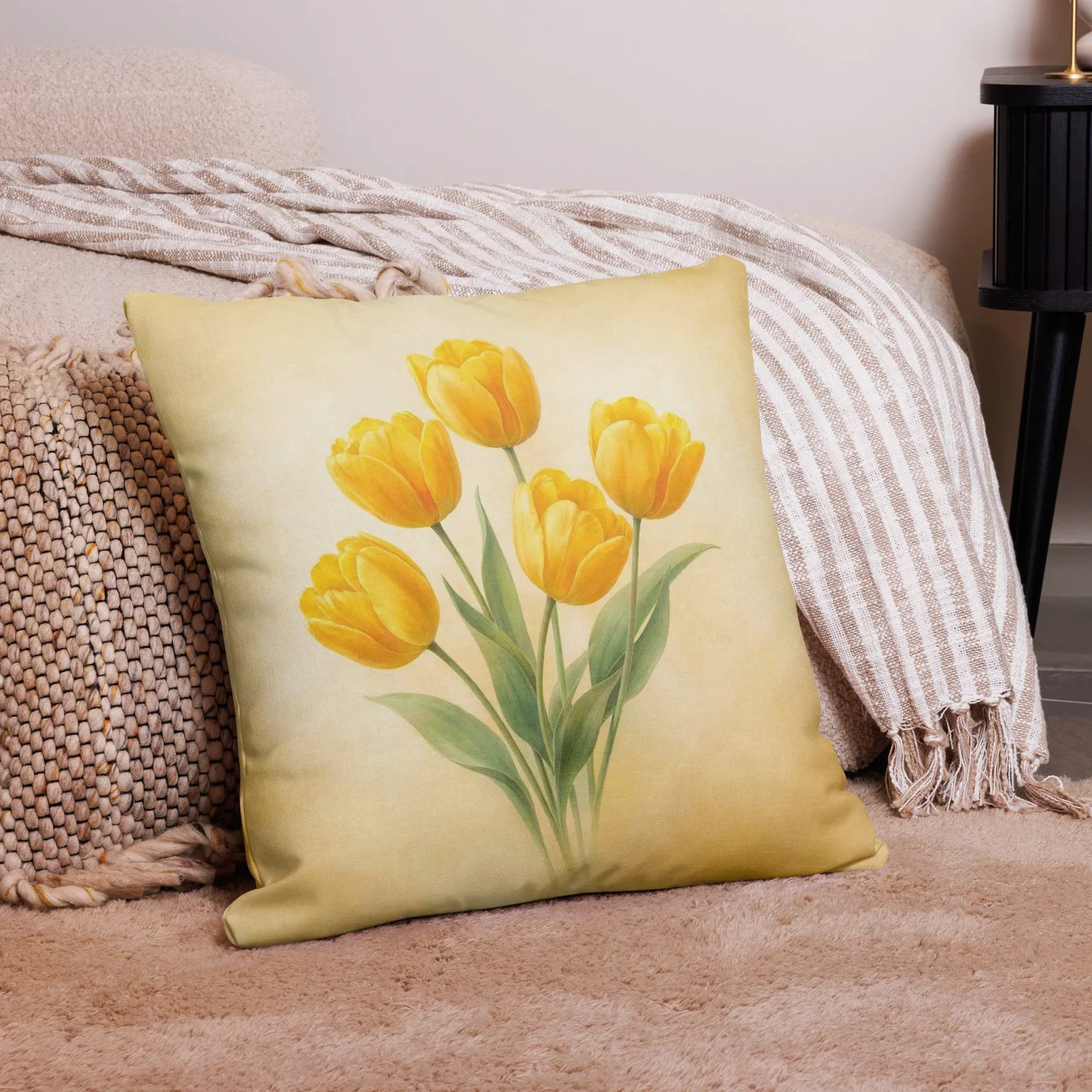 Yellow Tulip Throw Pillow: Spring Sunshine Floral Decor, photo 9