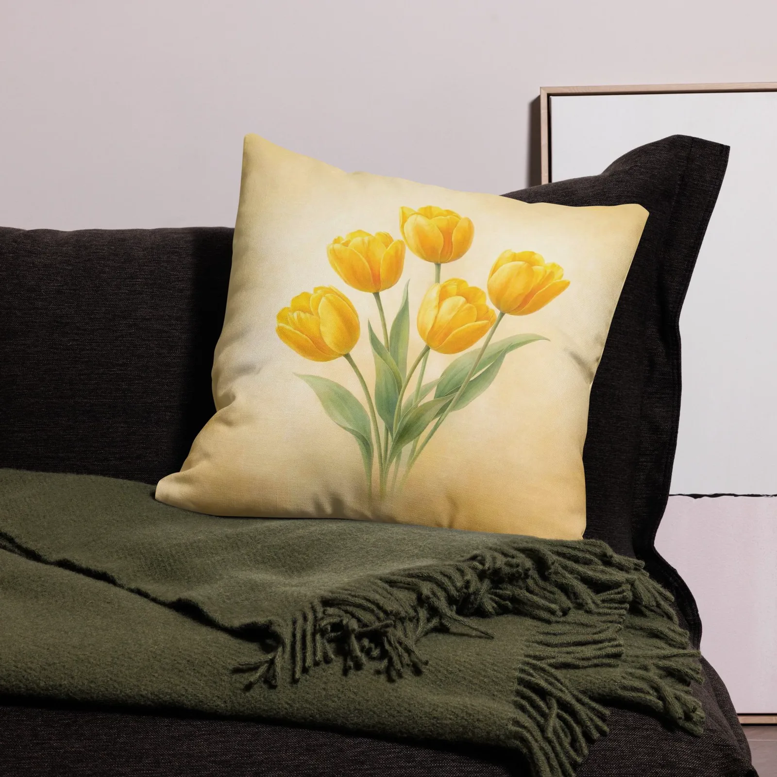 Yellow Tulip Throw Pillow: Spring Sunshine Floral Decor, photo 7